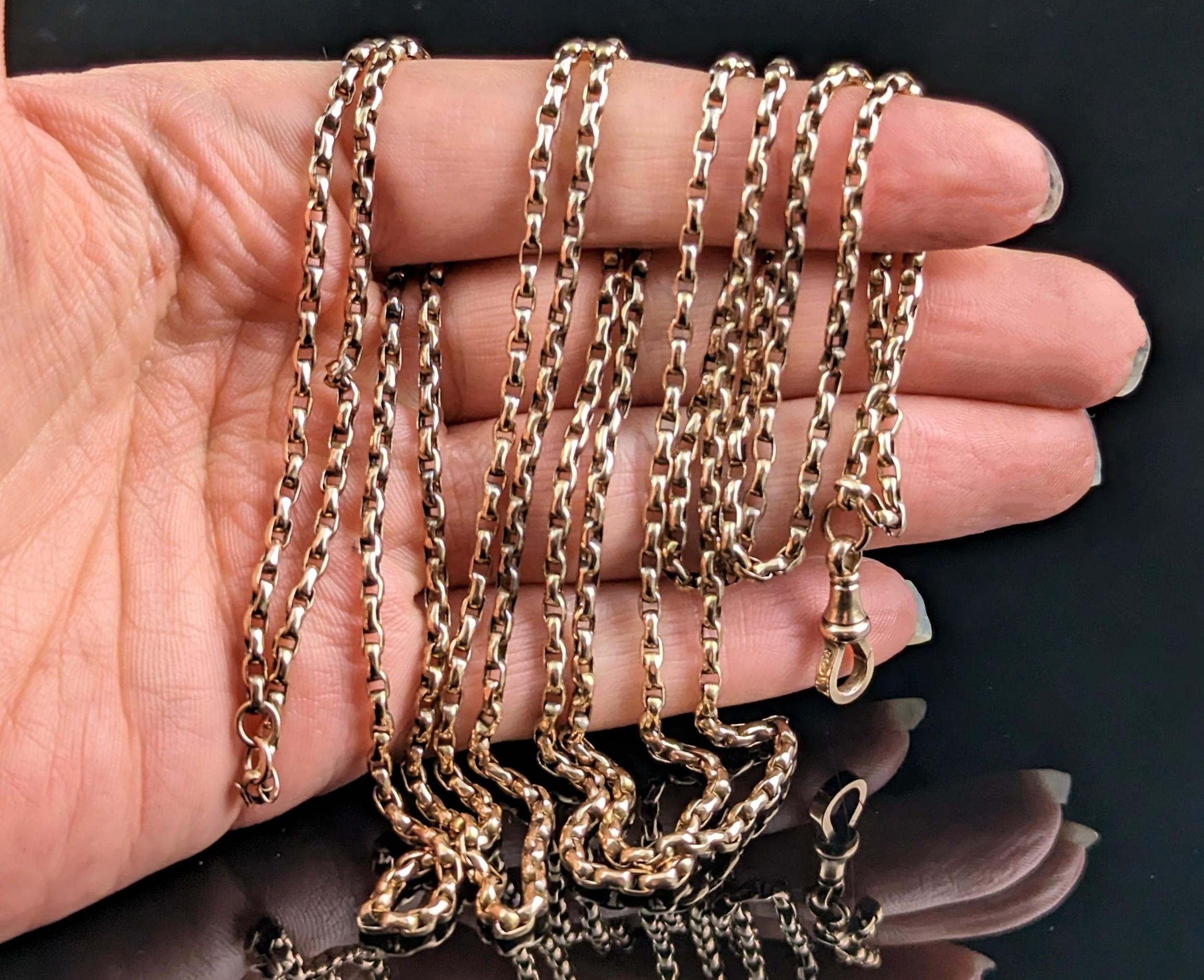 Antique 9k Yellow Gold Longuard Chain Necklace, Muff Chain In Good Condition In NEWARK, GB