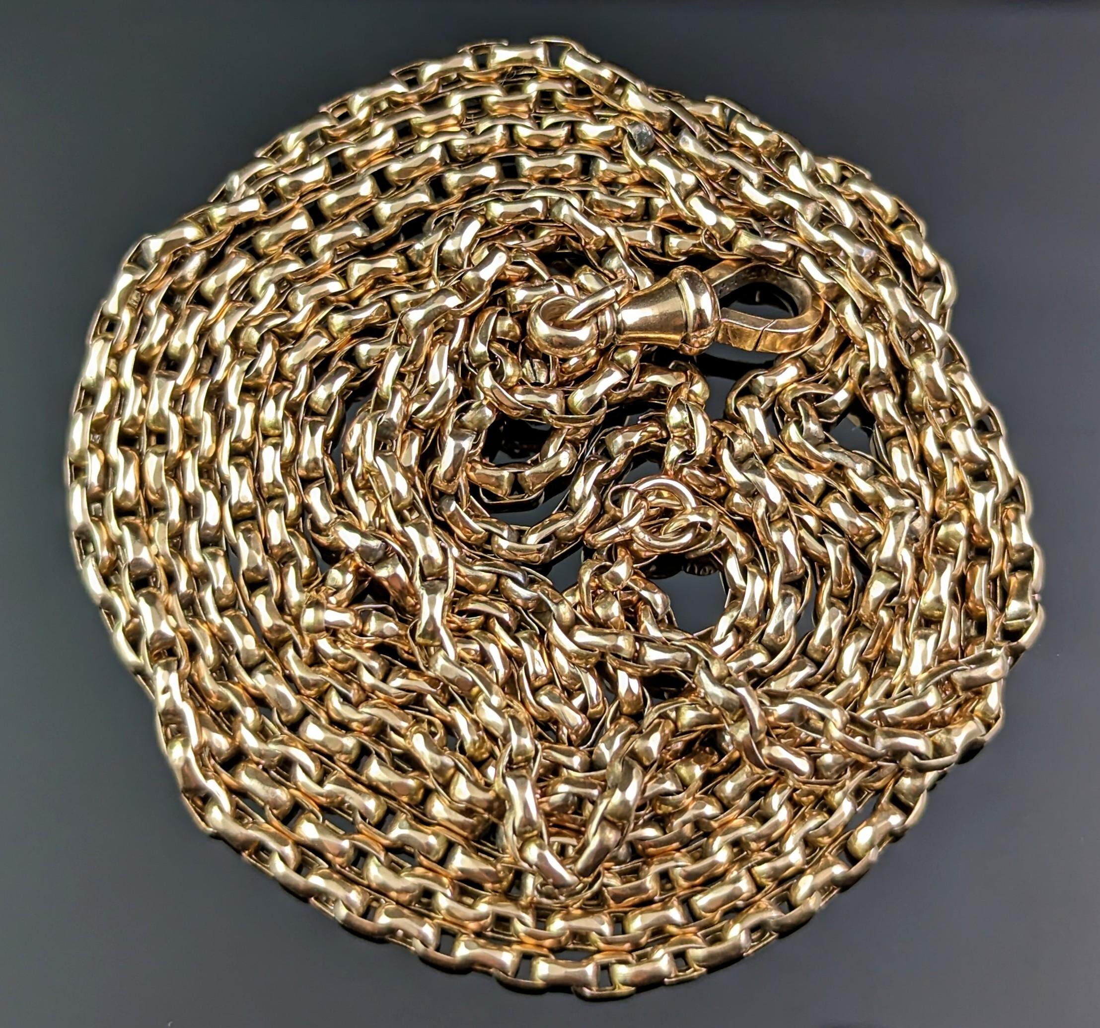 Women's Antique 9k Yellow Gold Longuard Chain Necklace, Muff Chain