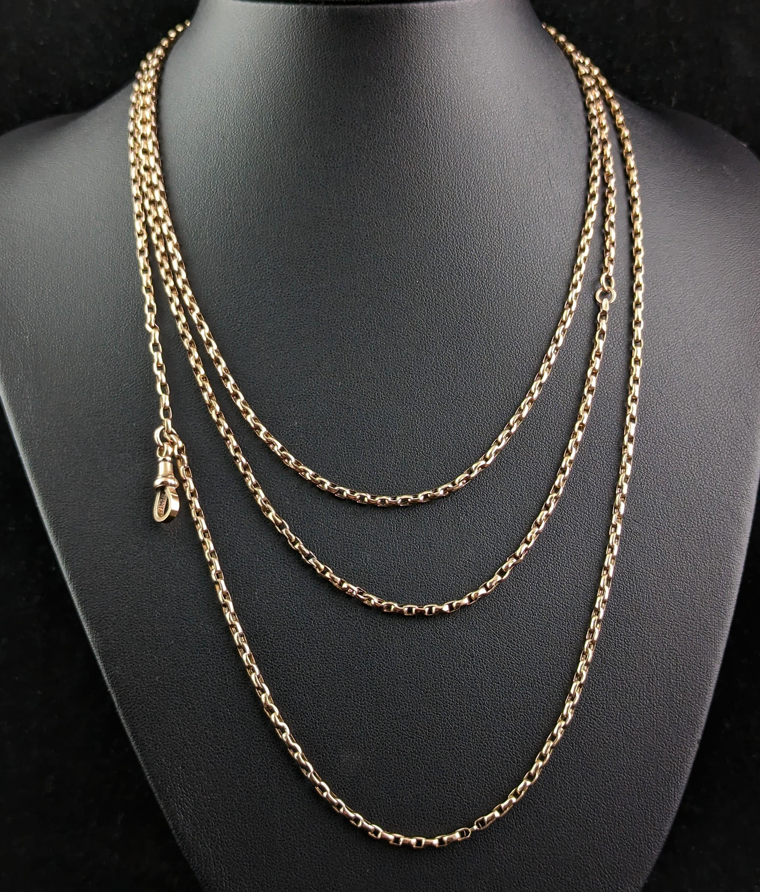 Antique 9k Yellow Gold Longuard Chain Necklace, Muff Chain 1
