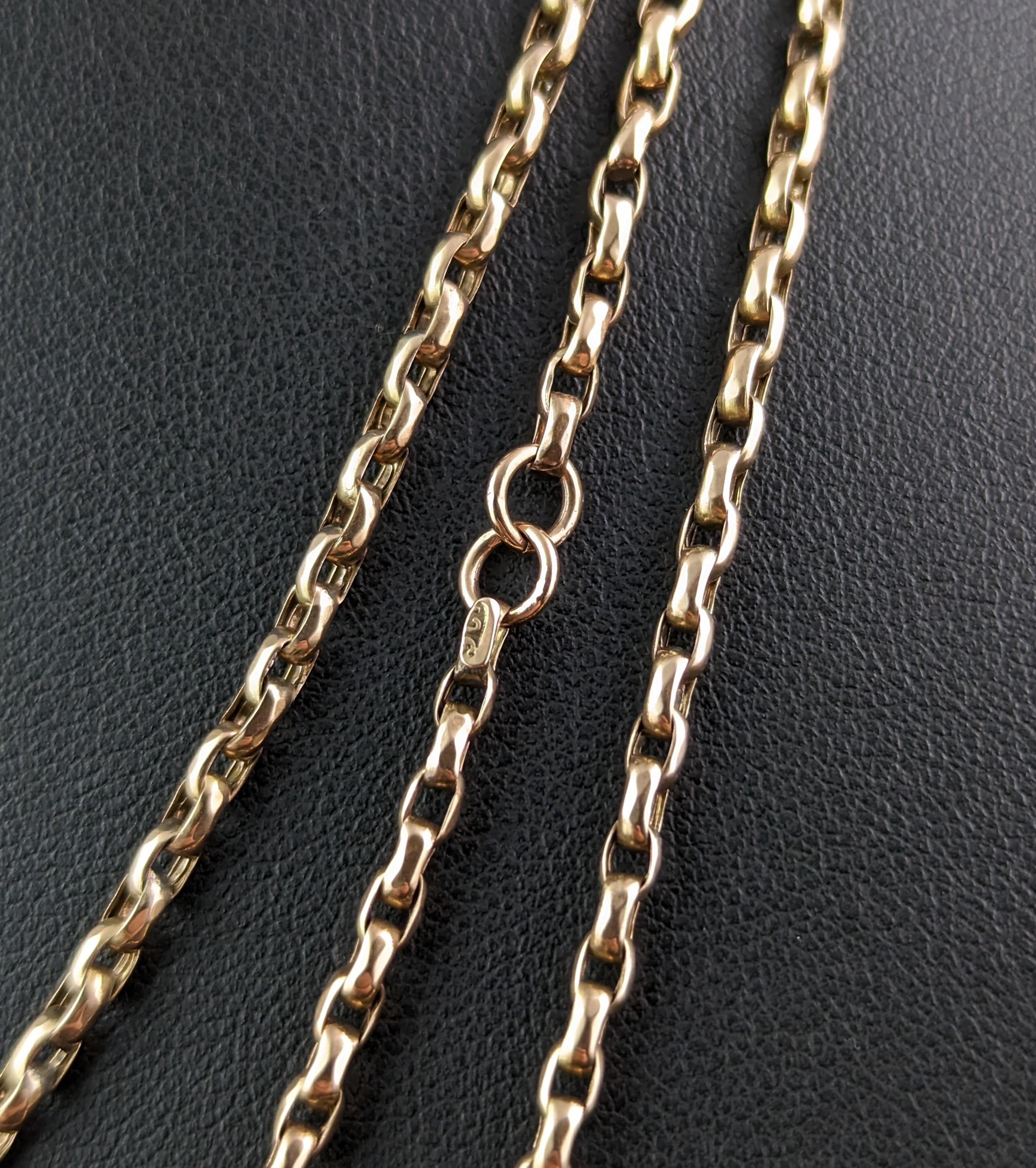 Antique 9k Yellow Gold Longuard Chain Necklace, Muff Chain 2