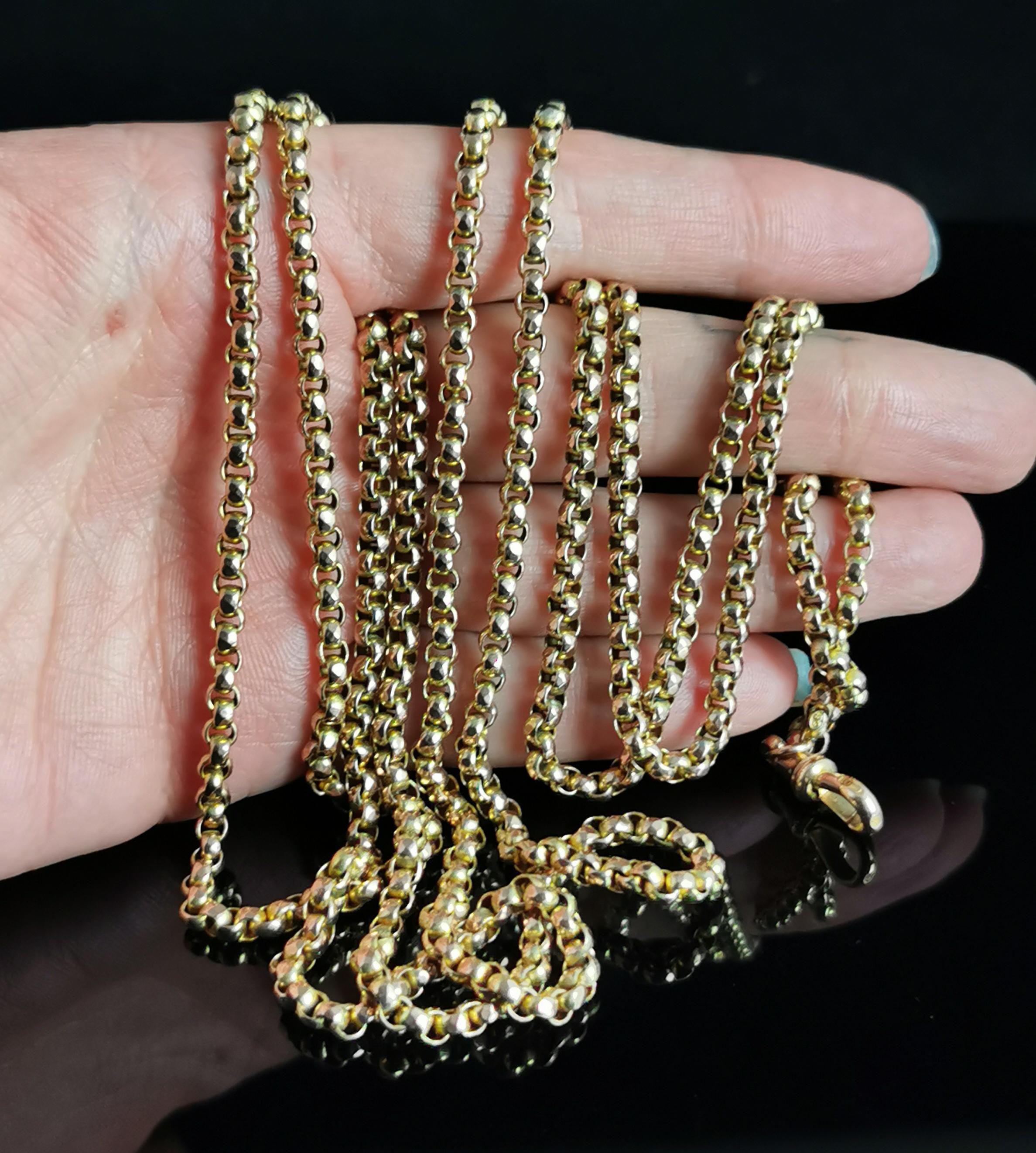 Antique 9k Yellow Gold Longuard Chain Necklace, Muff Chain, Victorian 5