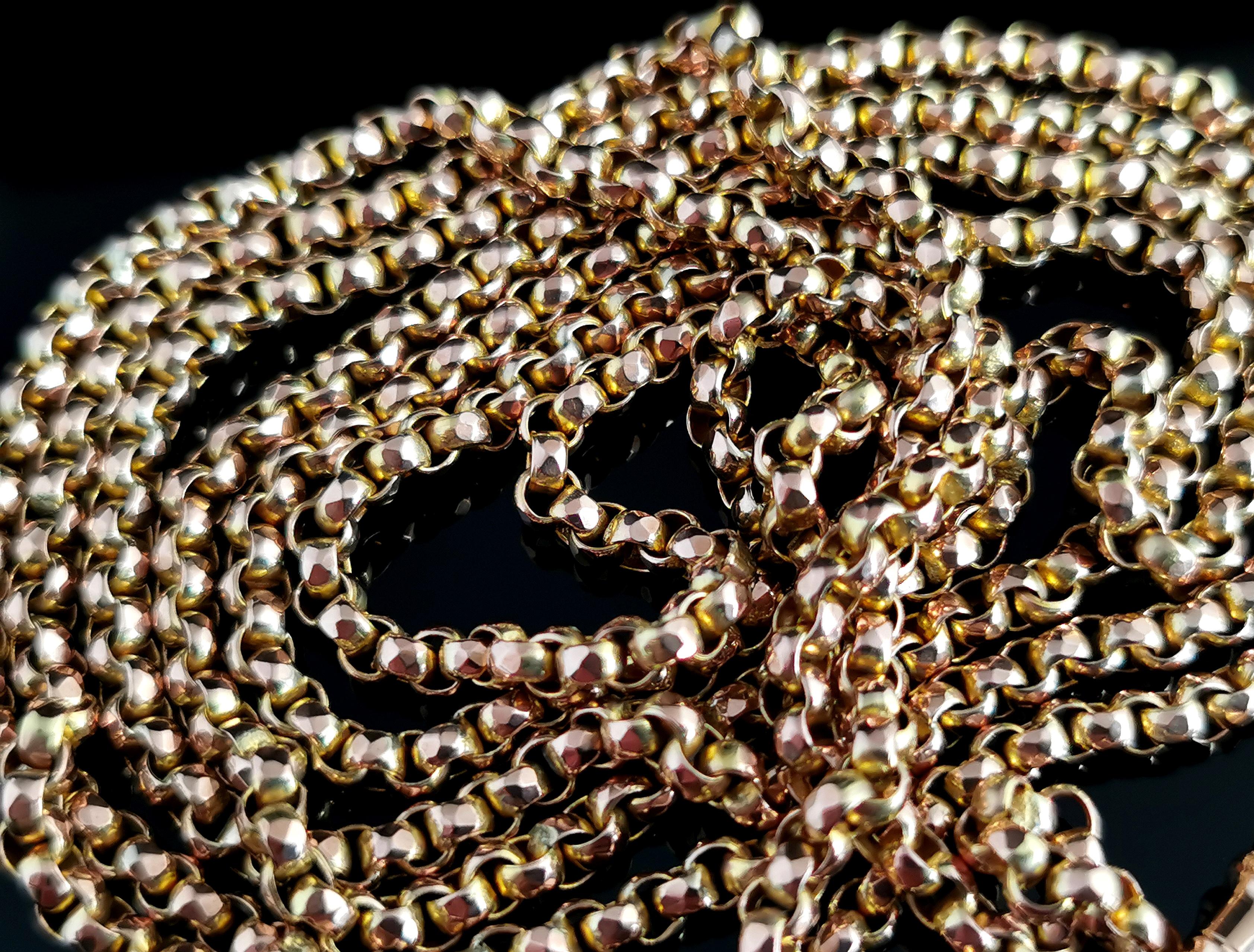 Antique 9k Yellow Gold Longuard Chain Necklace, Muff Chain, Victorian 7