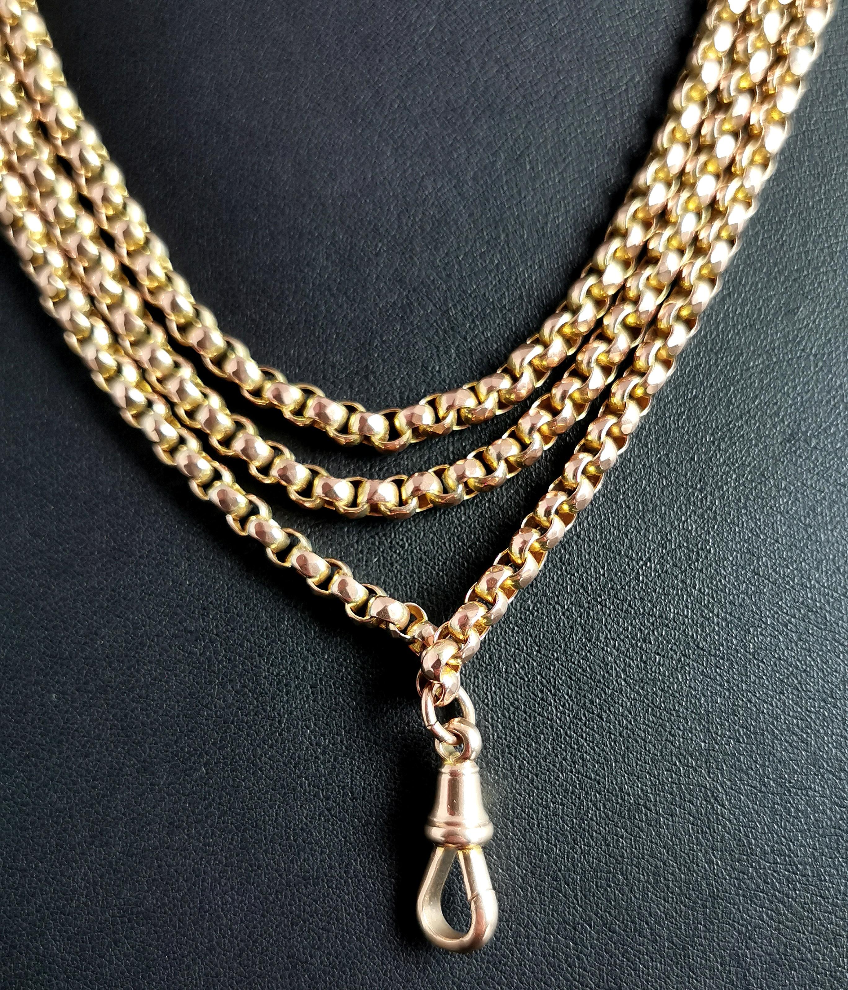 Antique 9k Yellow Gold Longuard Chain Necklace, Muff Chain, Victorian 9