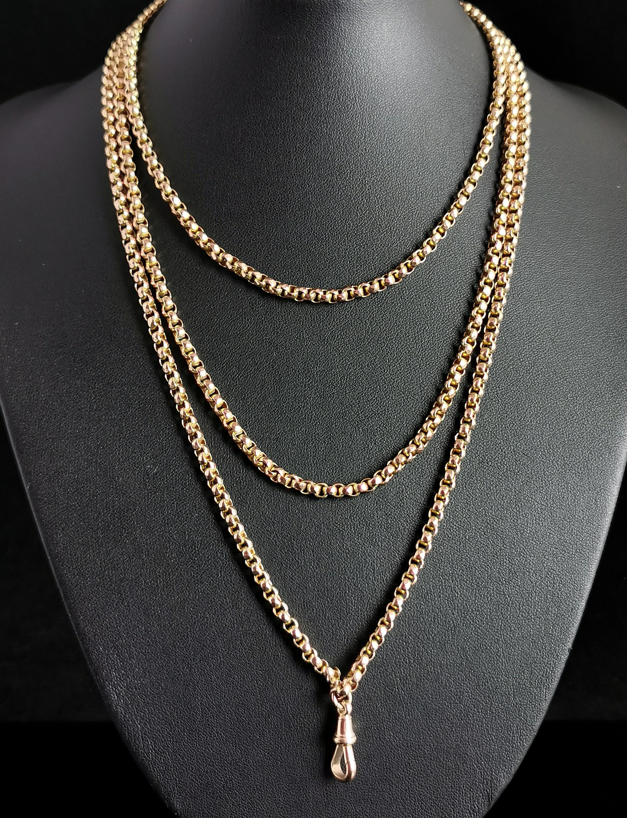Antique 9k Yellow Gold Longuard Chain Necklace, Muff Chain, Victorian 11
