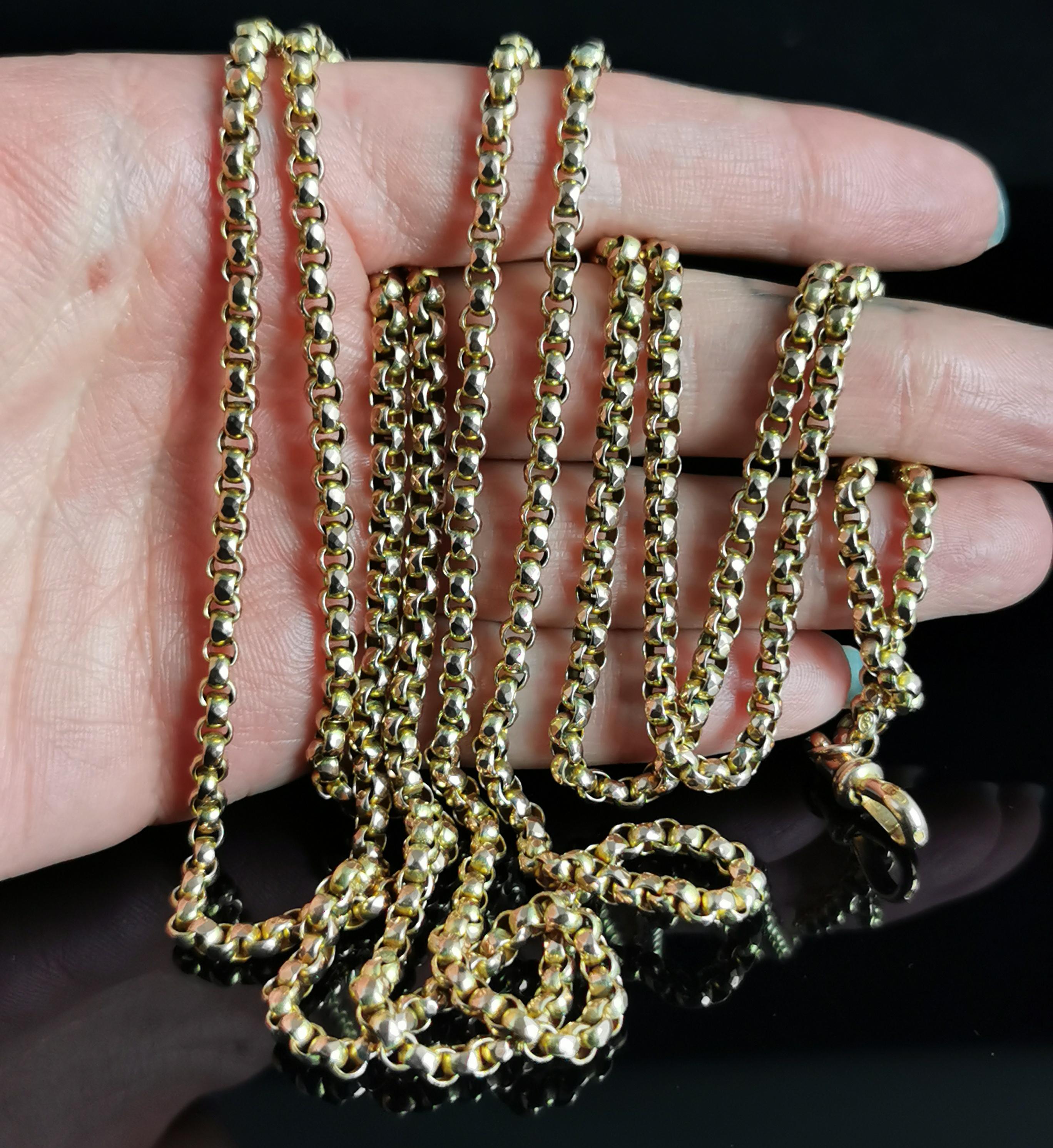 Women's or Men's Antique 9k Yellow Gold Longuard Chain Necklace, Muff Chain, Victorian