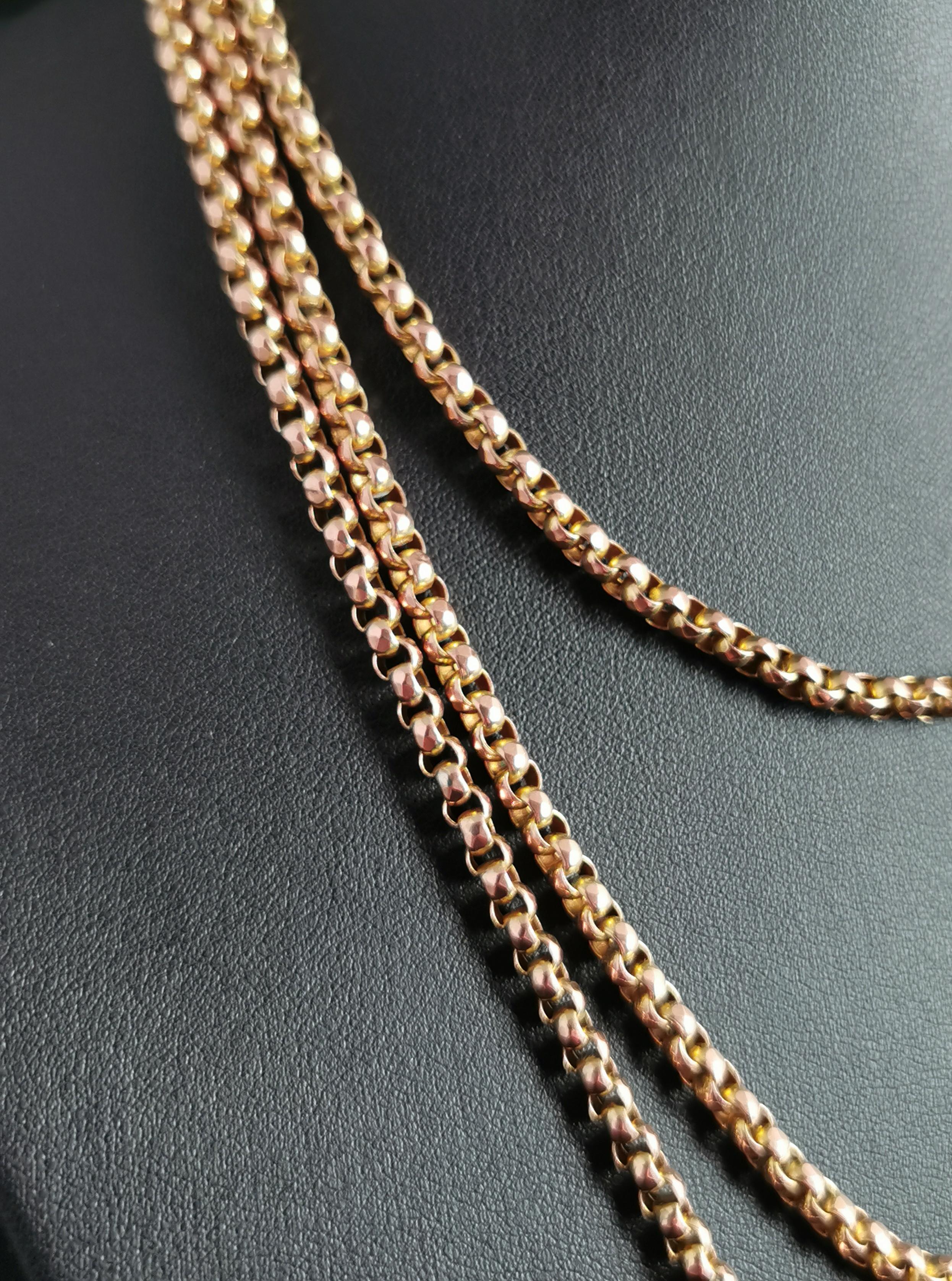 Antique 9k Yellow Gold Longuard Chain Necklace, Muff Chain, Victorian 2