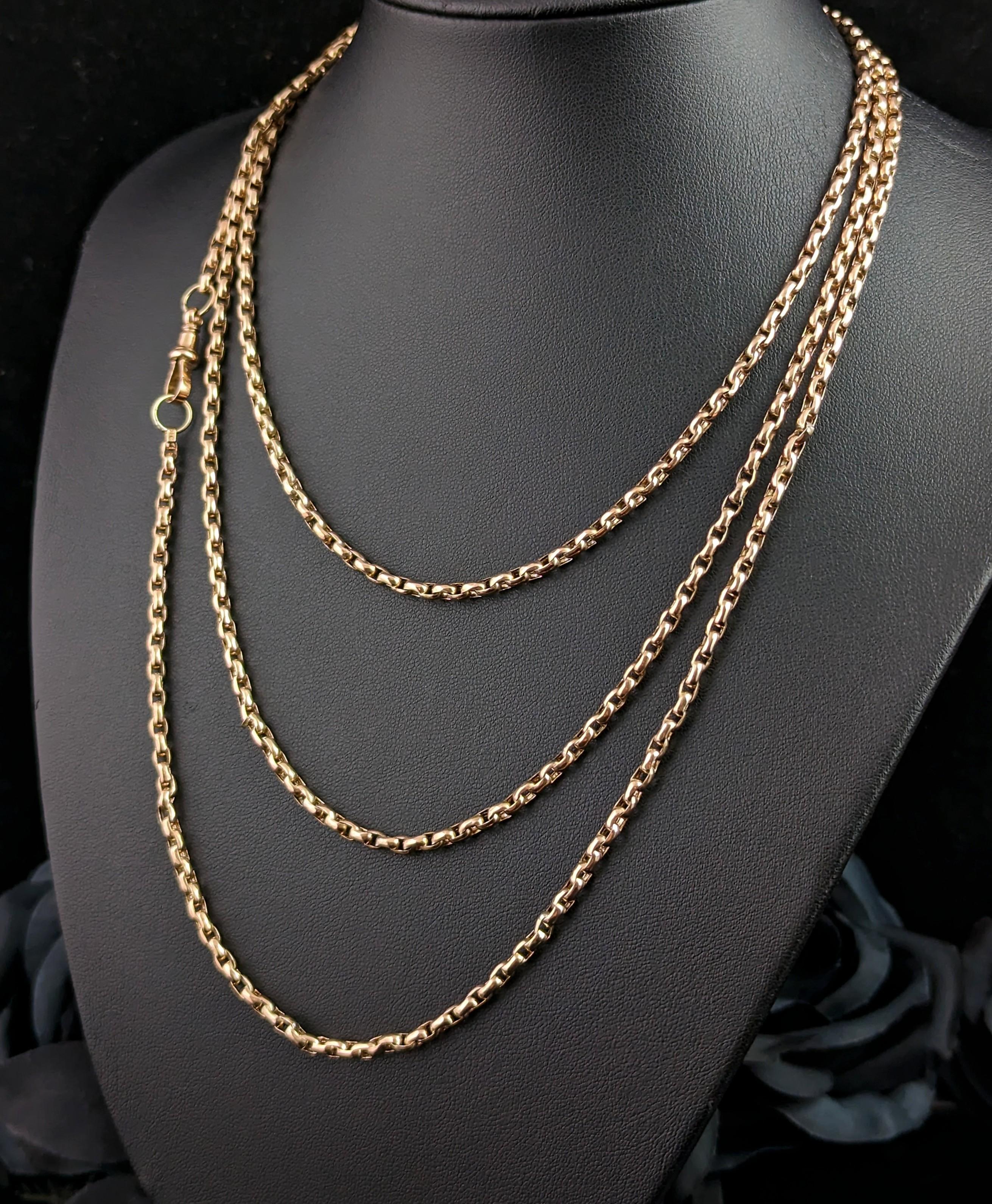 Antique 9k Yellow Gold Longuard Chain Necklace, Victorian For Sale 4