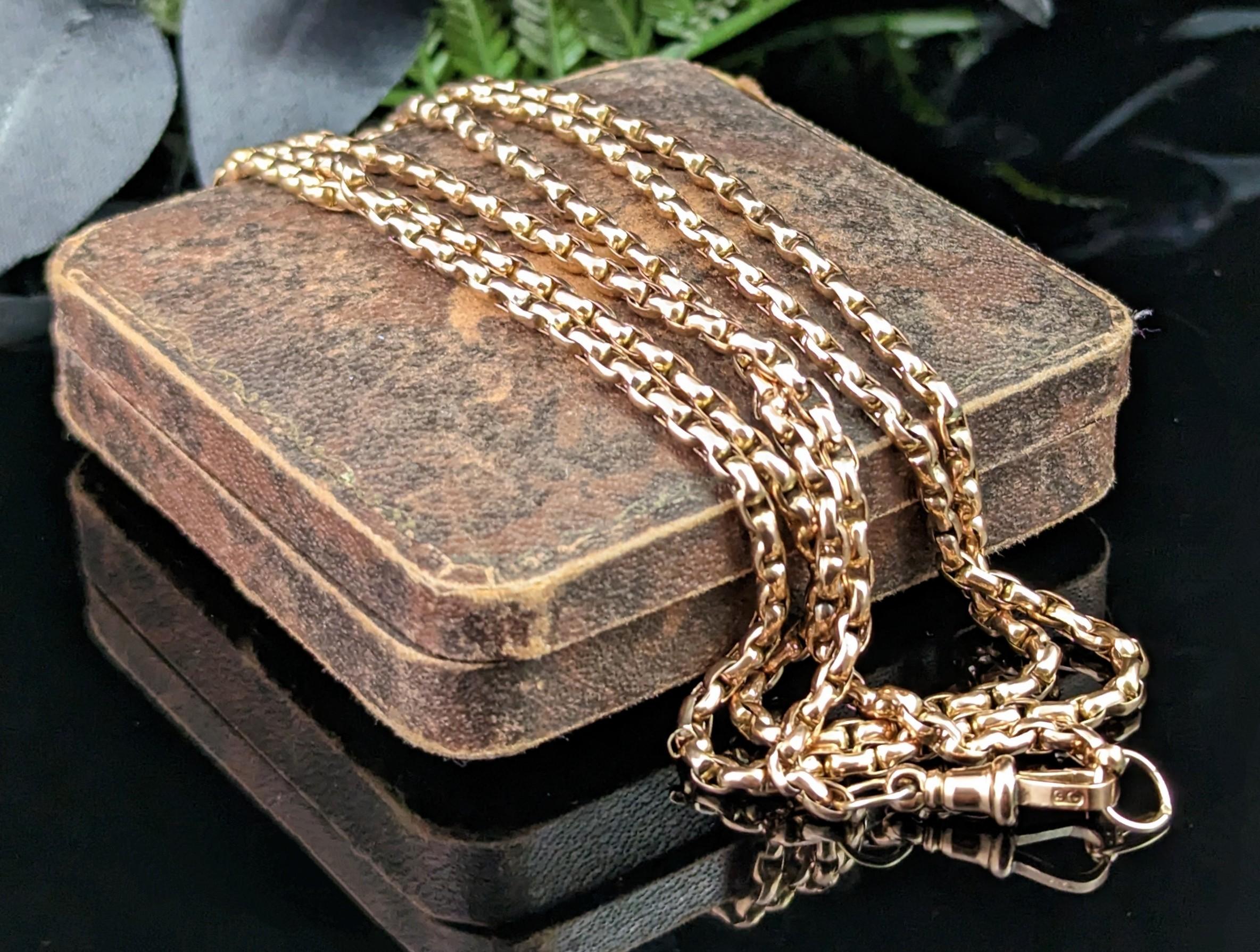Antique 9k Yellow Gold Longuard Chain Necklace, Victorian For Sale 6