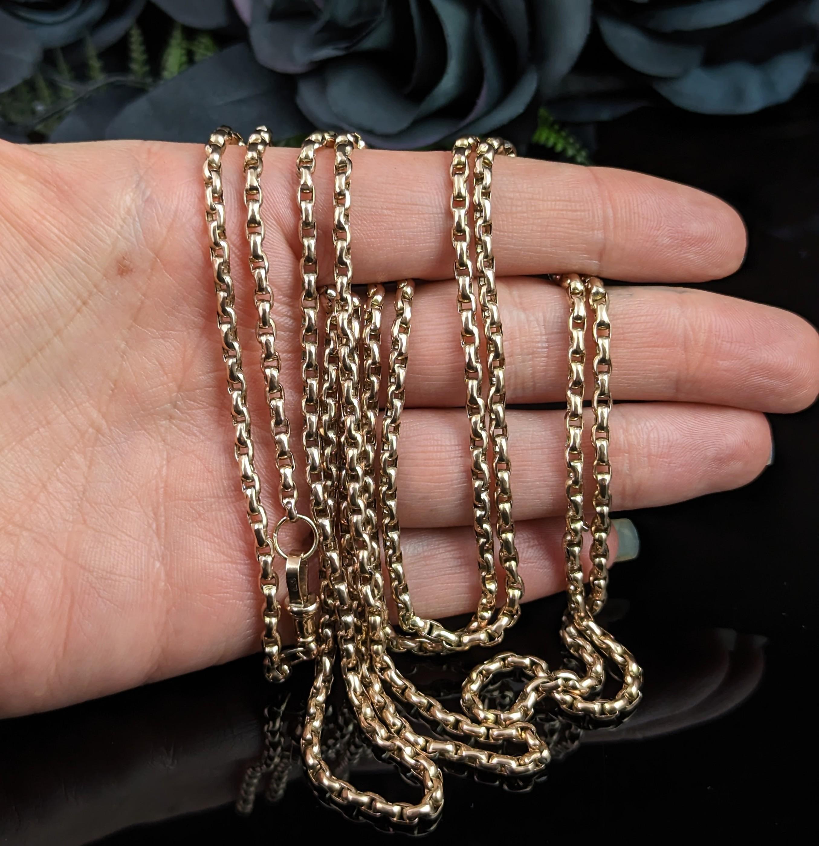 Antique 9k Yellow Gold Longuard Chain Necklace, Victorian For Sale 7