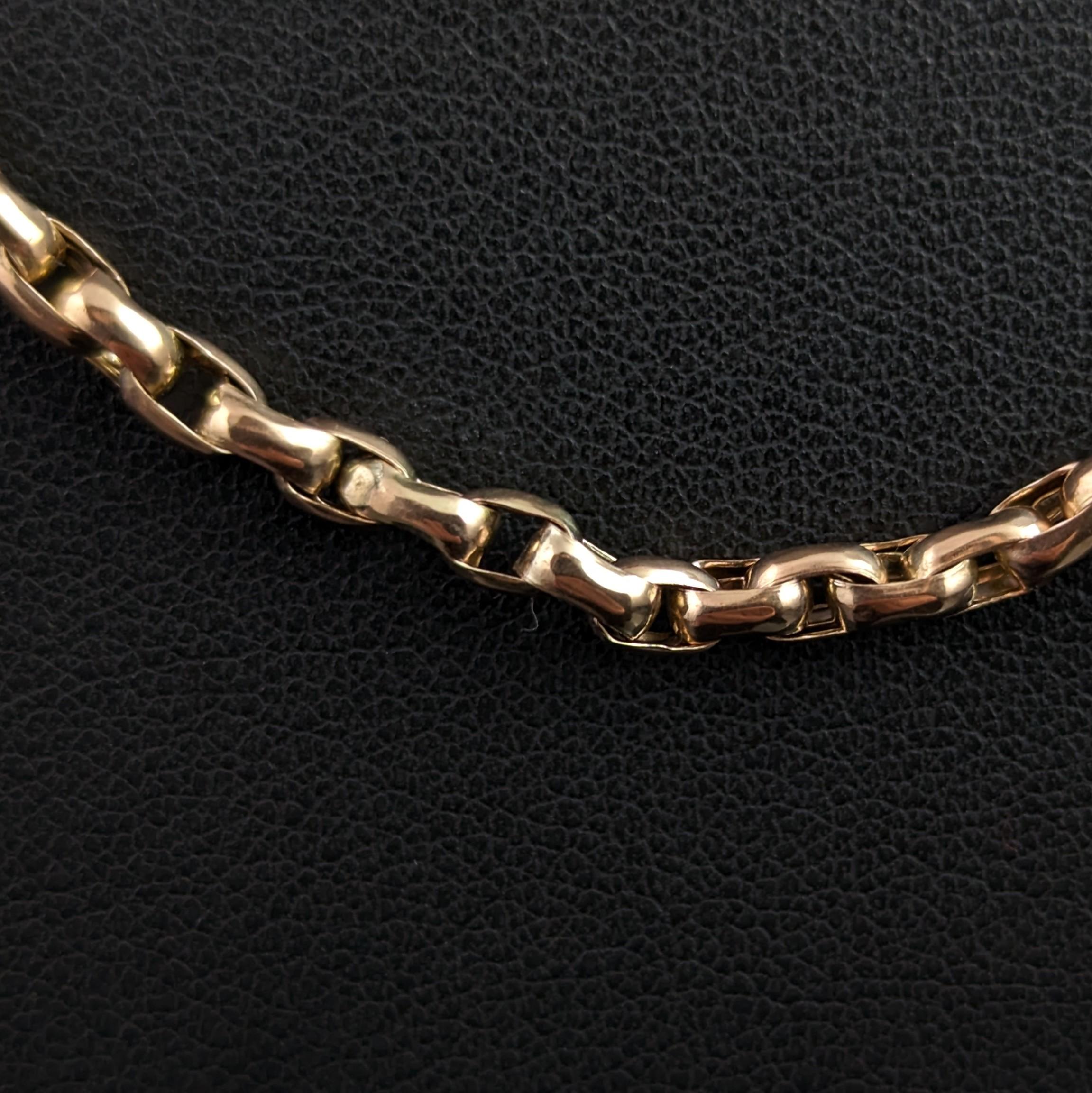 Antique 9k Yellow Gold Longuard Chain Necklace, Victorian For Sale 8
