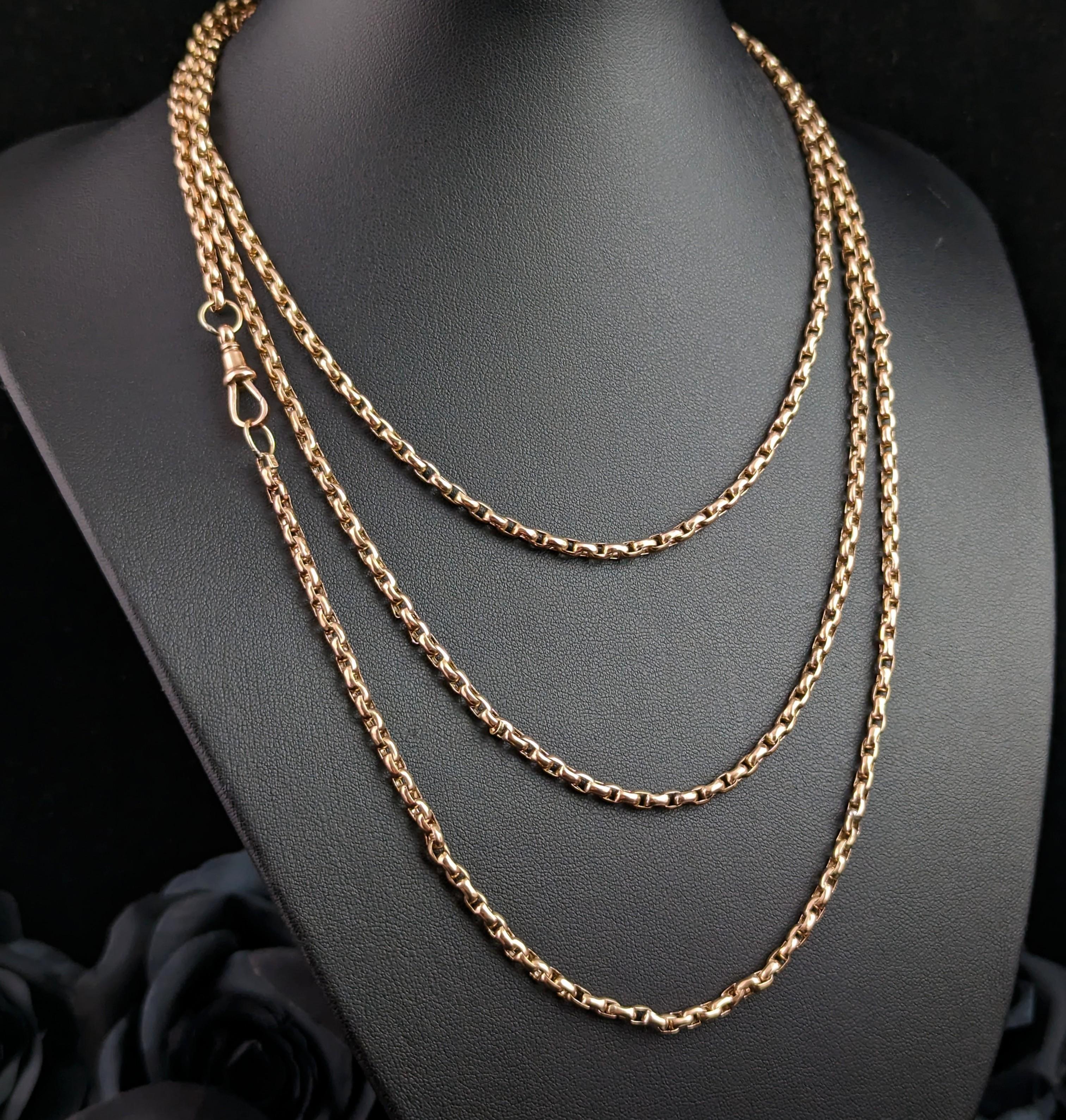 Women's or Men's Antique 9k Yellow Gold Longuard Chain Necklace, Victorian For Sale