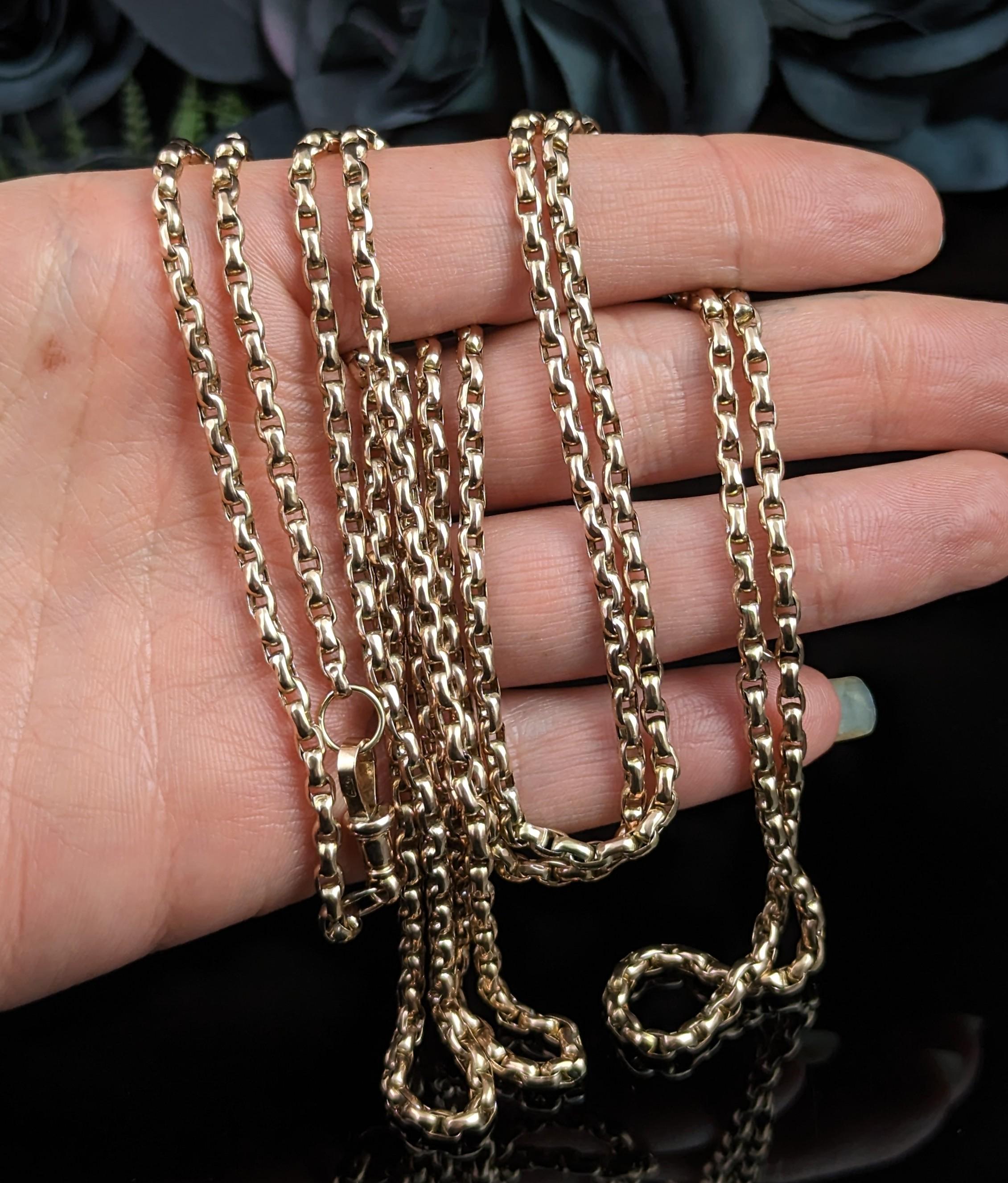 Antique 9k Yellow Gold Longuard Chain Necklace, Victorian For Sale 1