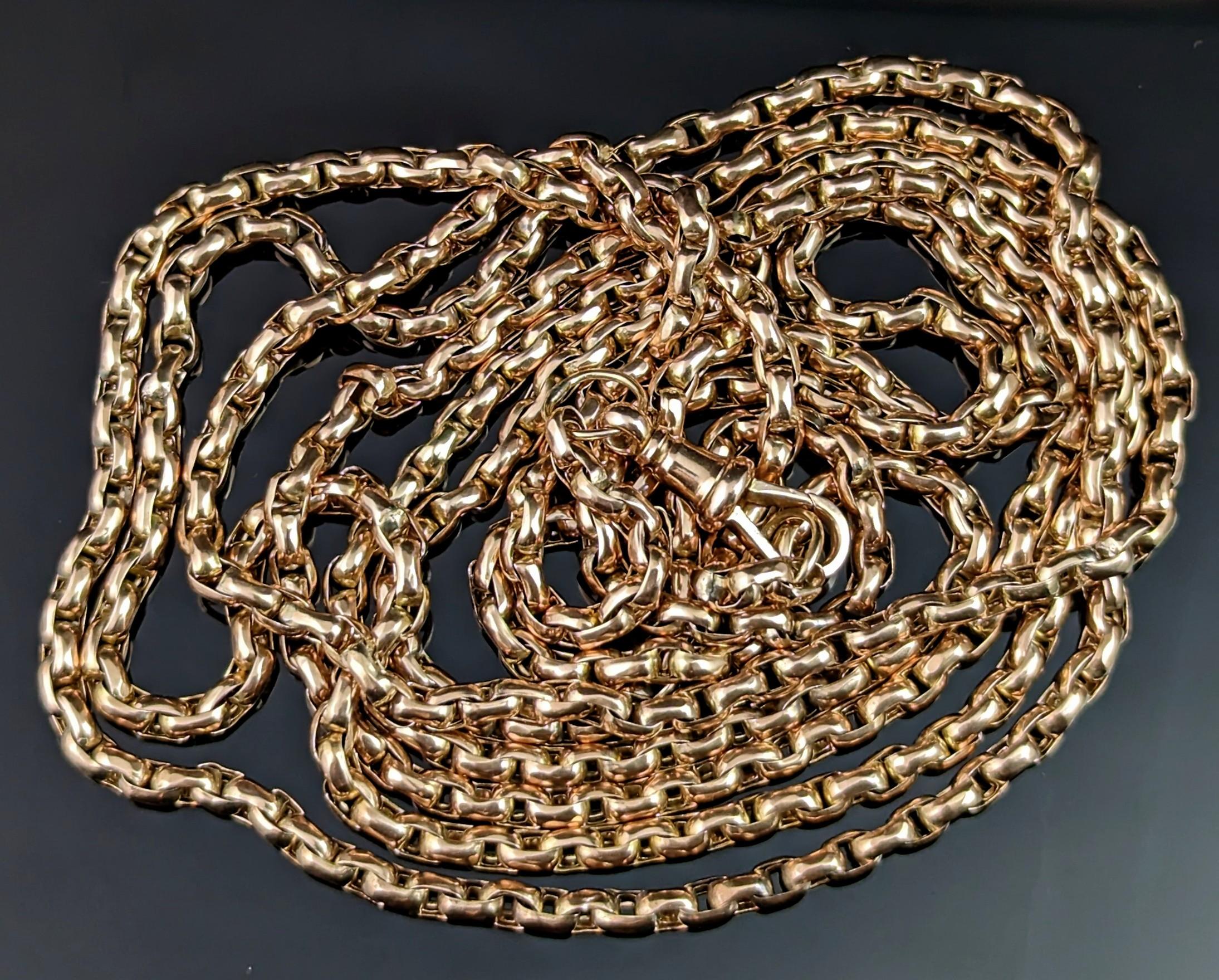 Antique 9k Yellow Gold Longuard Chain Necklace, Victorian For Sale 2