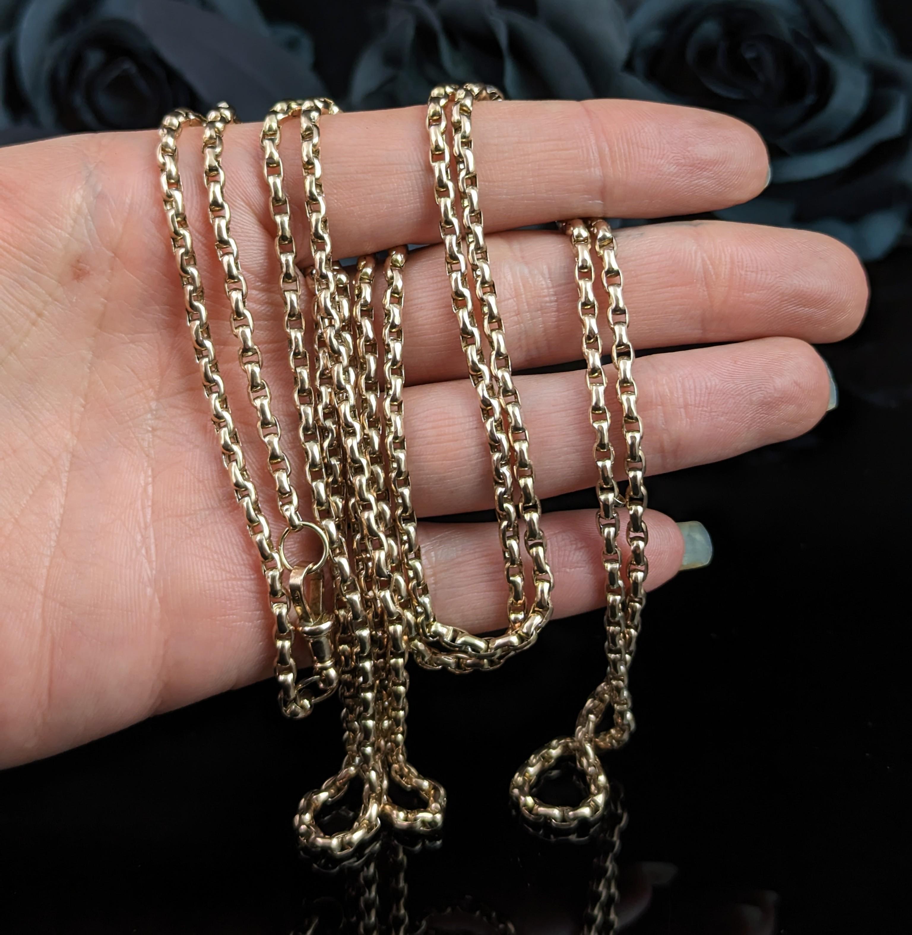 Antique 9k Yellow Gold Longuard Chain Necklace, Victorian For Sale 3