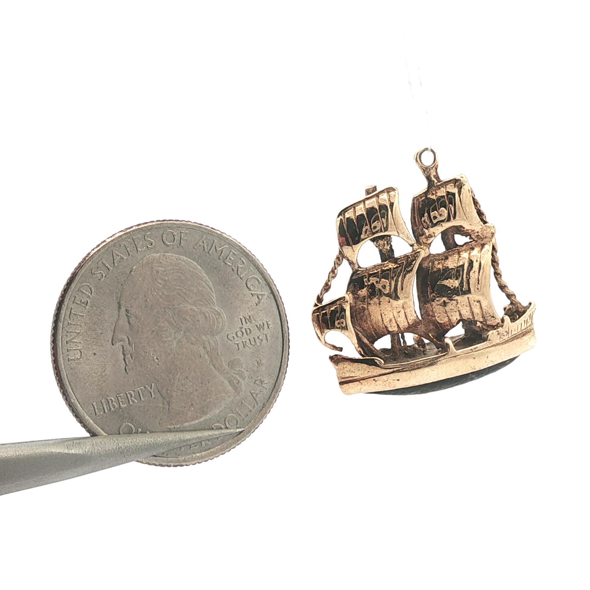 da uomo o donna Antico ciondolo a vela in oro giallo 9k con ossidiana nera e marquise in vendita