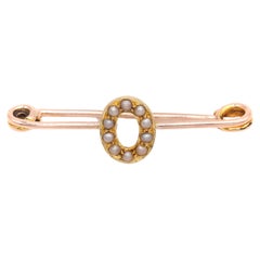 Antique 9K Yellow Gold Pearl ‘O’ Initial Brooch