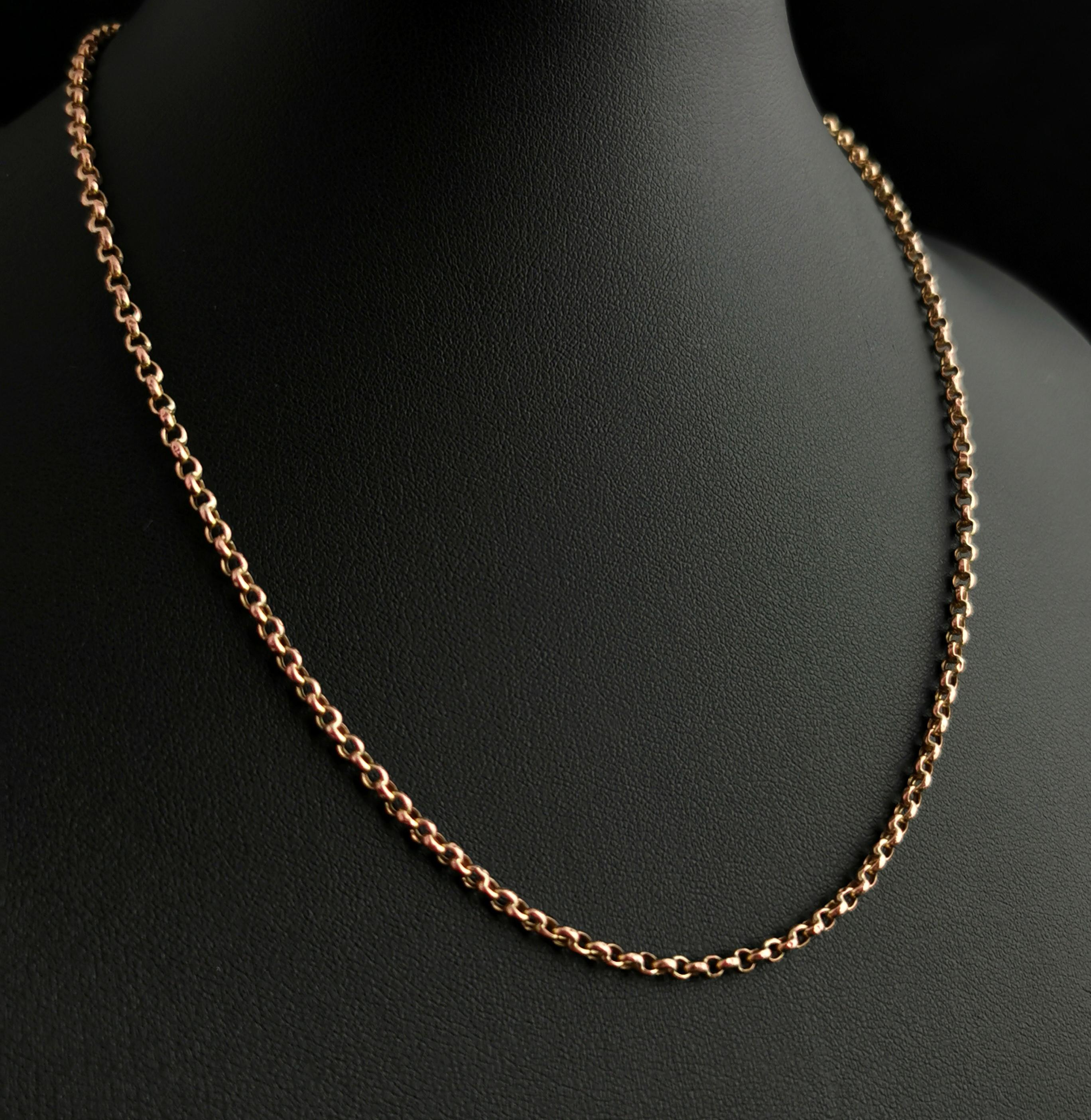 Antique 9k yellow gold rolo link chain necklace, Edwardian era 5