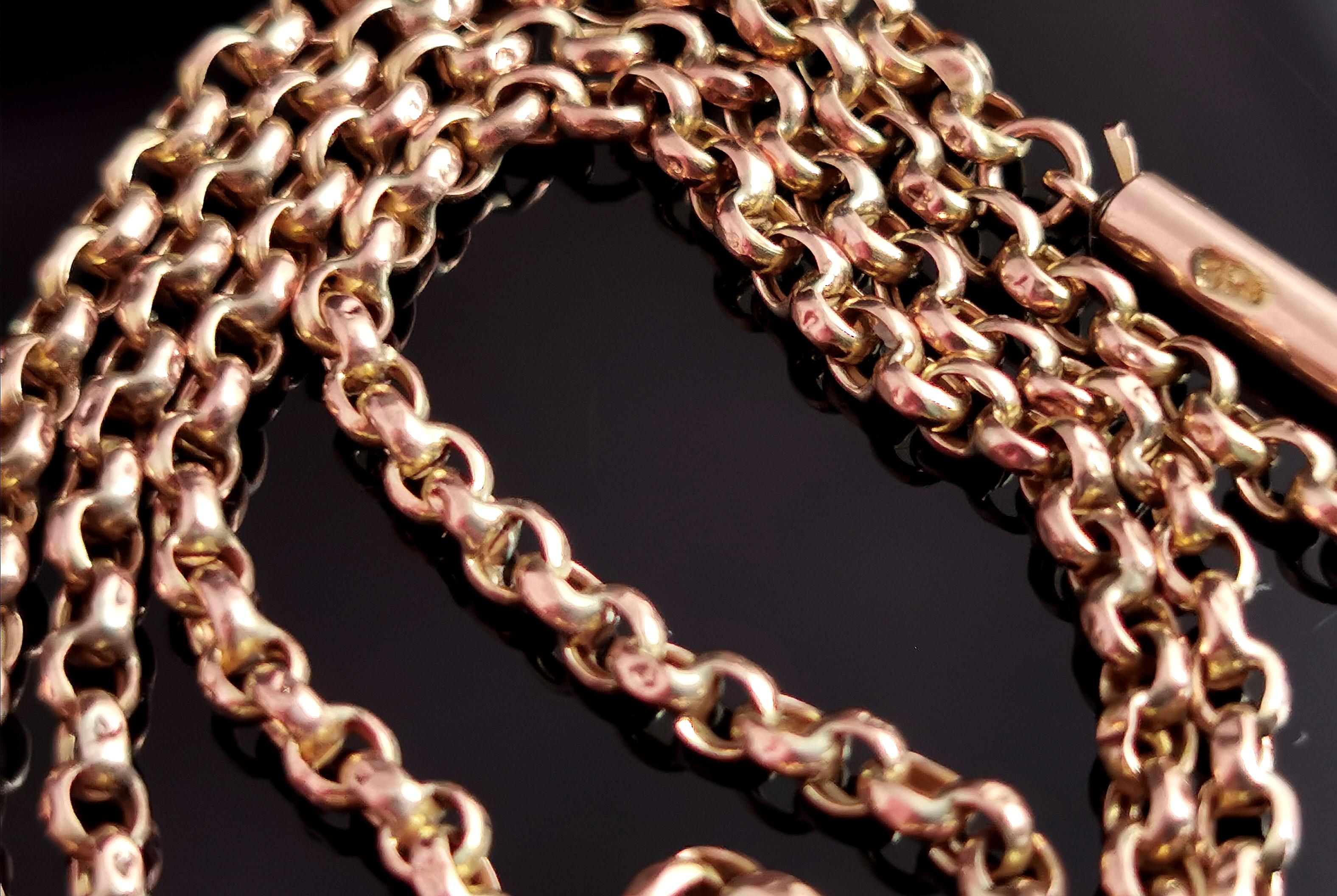 Antique 9k yellow gold rolo link chain necklace, Edwardian era  6