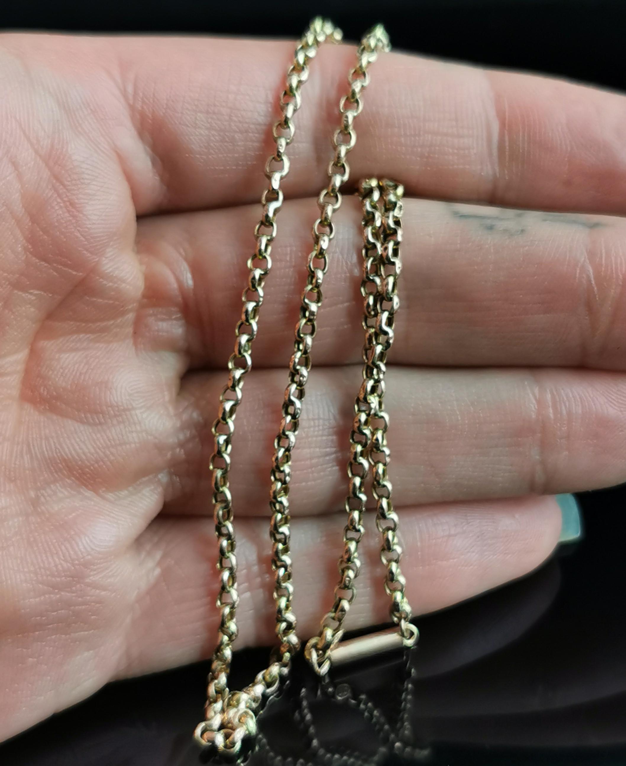 Antique 9k yellow gold rolo link chain necklace, Edwardian era  7