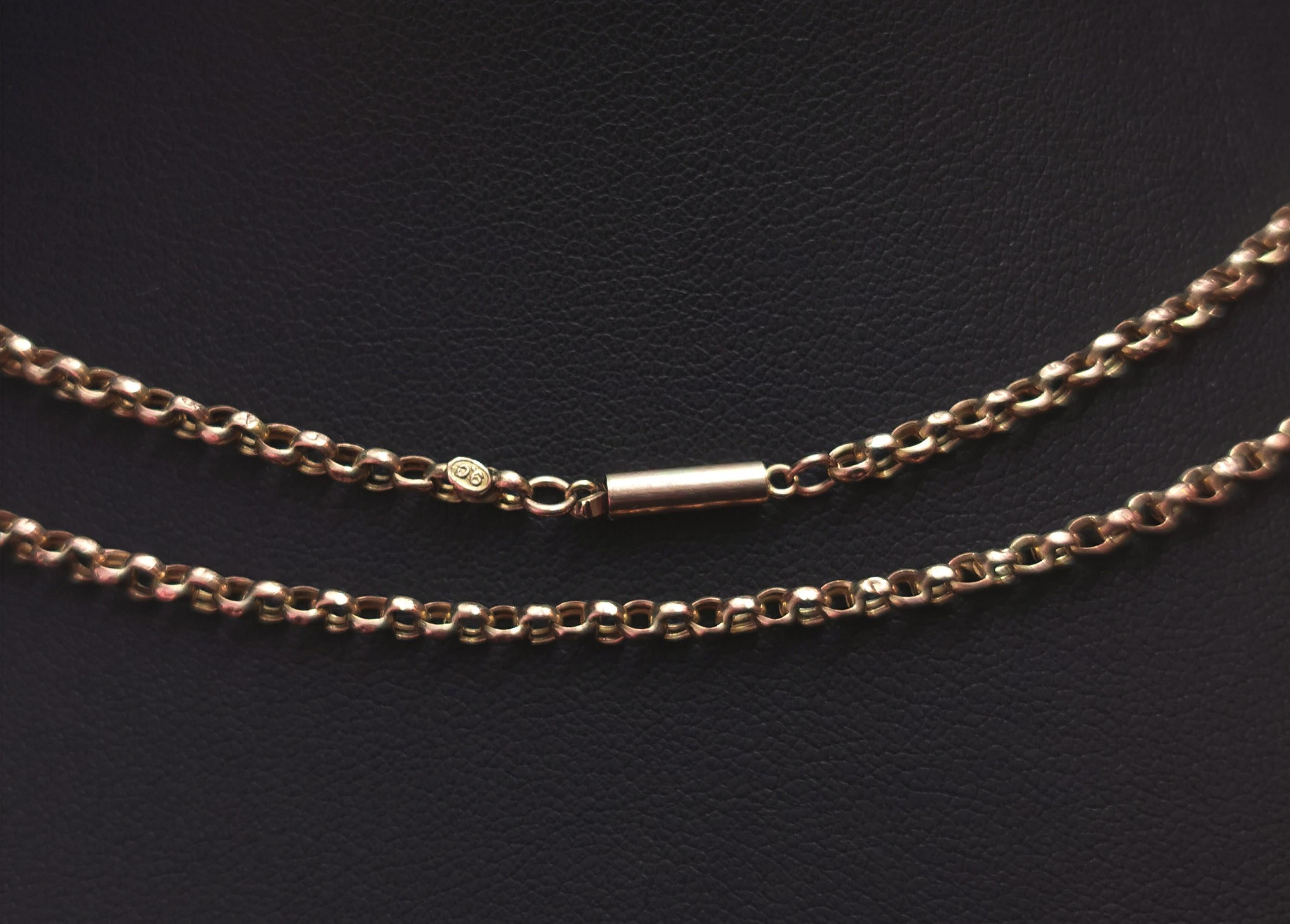 Antique 9k yellow gold rolo link chain necklace, Edwardian era  2