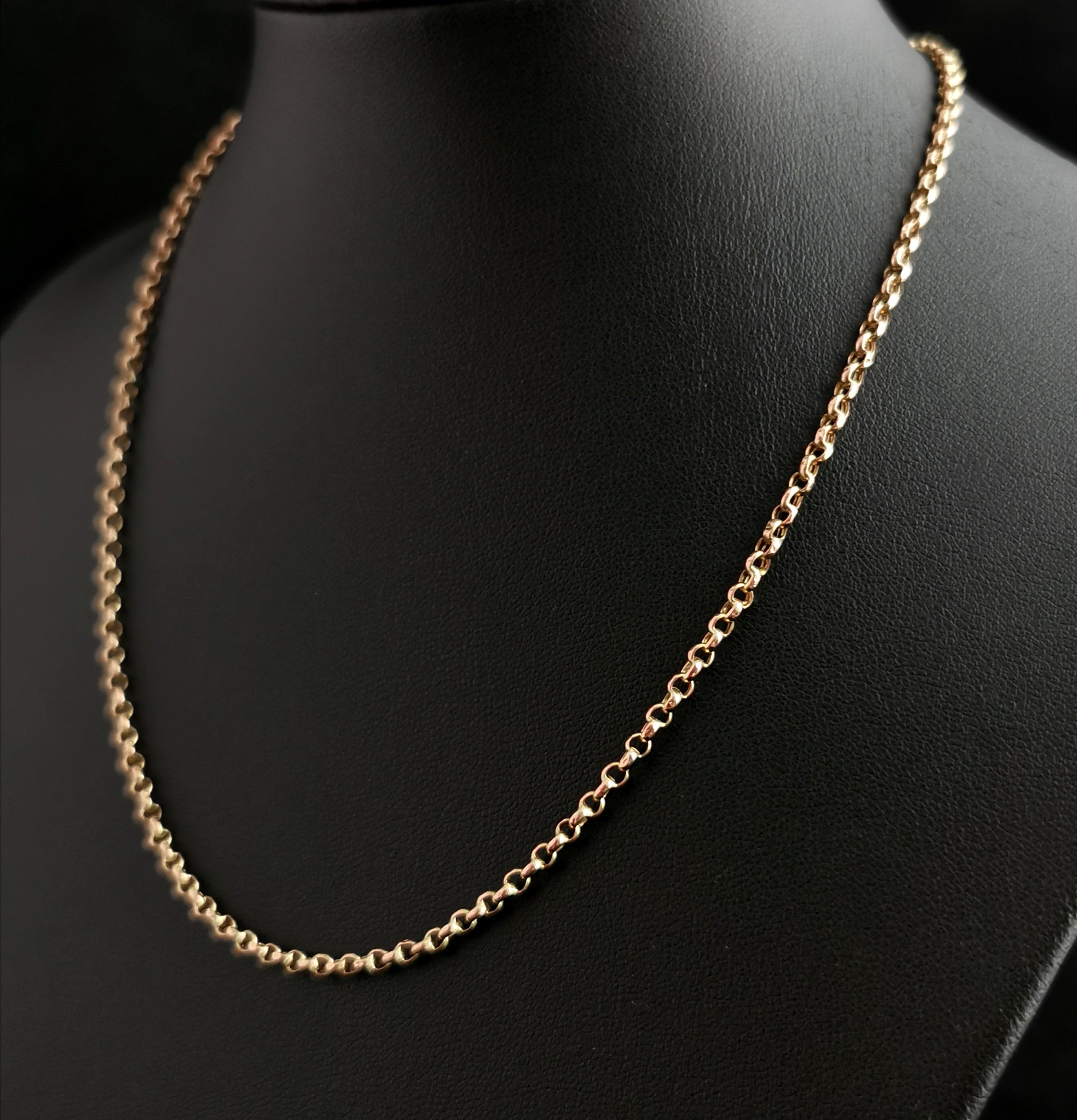 Antique 9k yellow gold rolo link chain necklace, Edwardian era 4