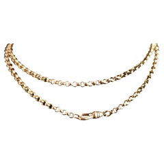 Antique 9k yellow gold rolo link chain necklace, Edwardian 