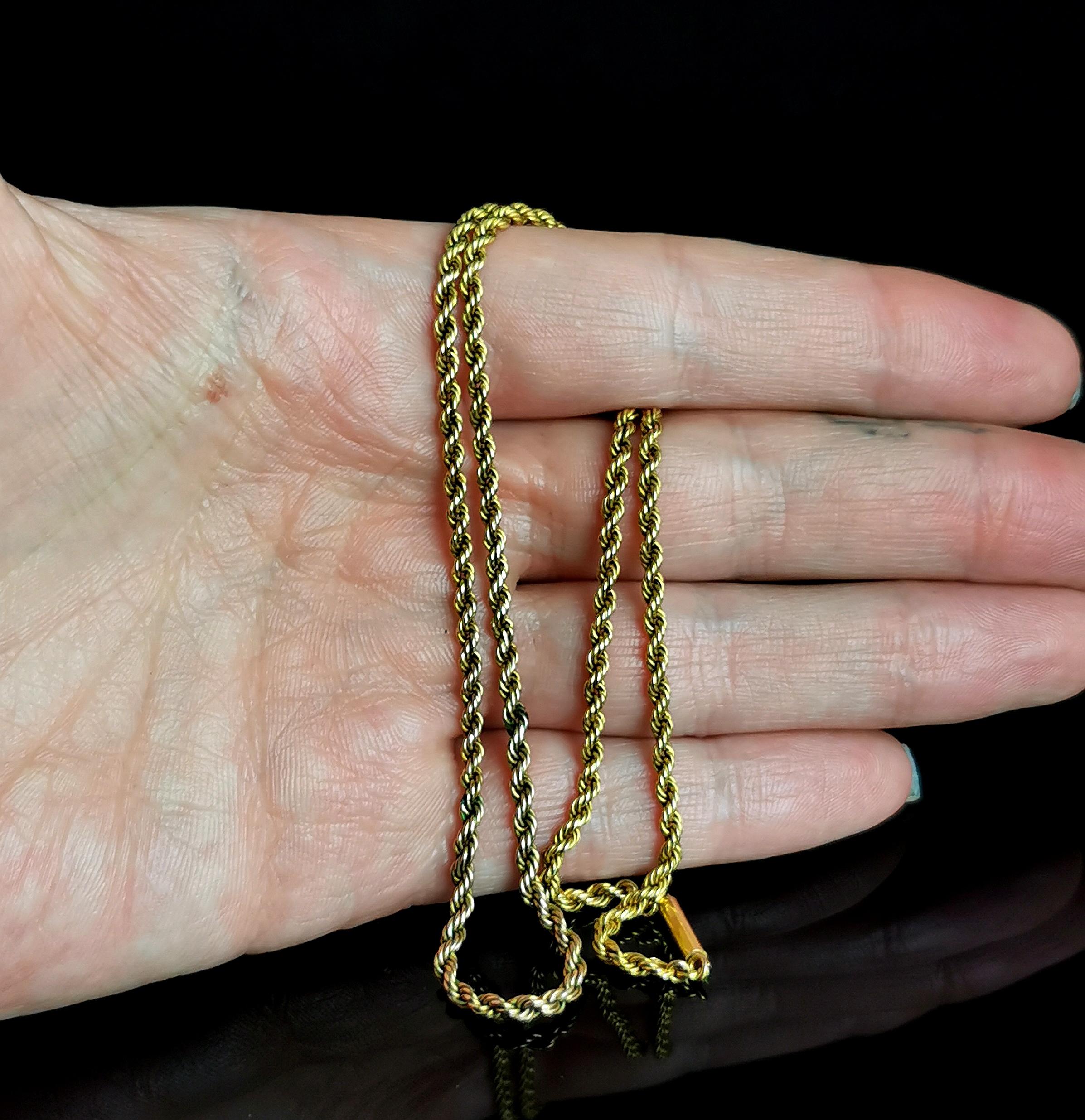 Antique 9k Yellow Gold Rope Chain Necklace, Edwardian 3