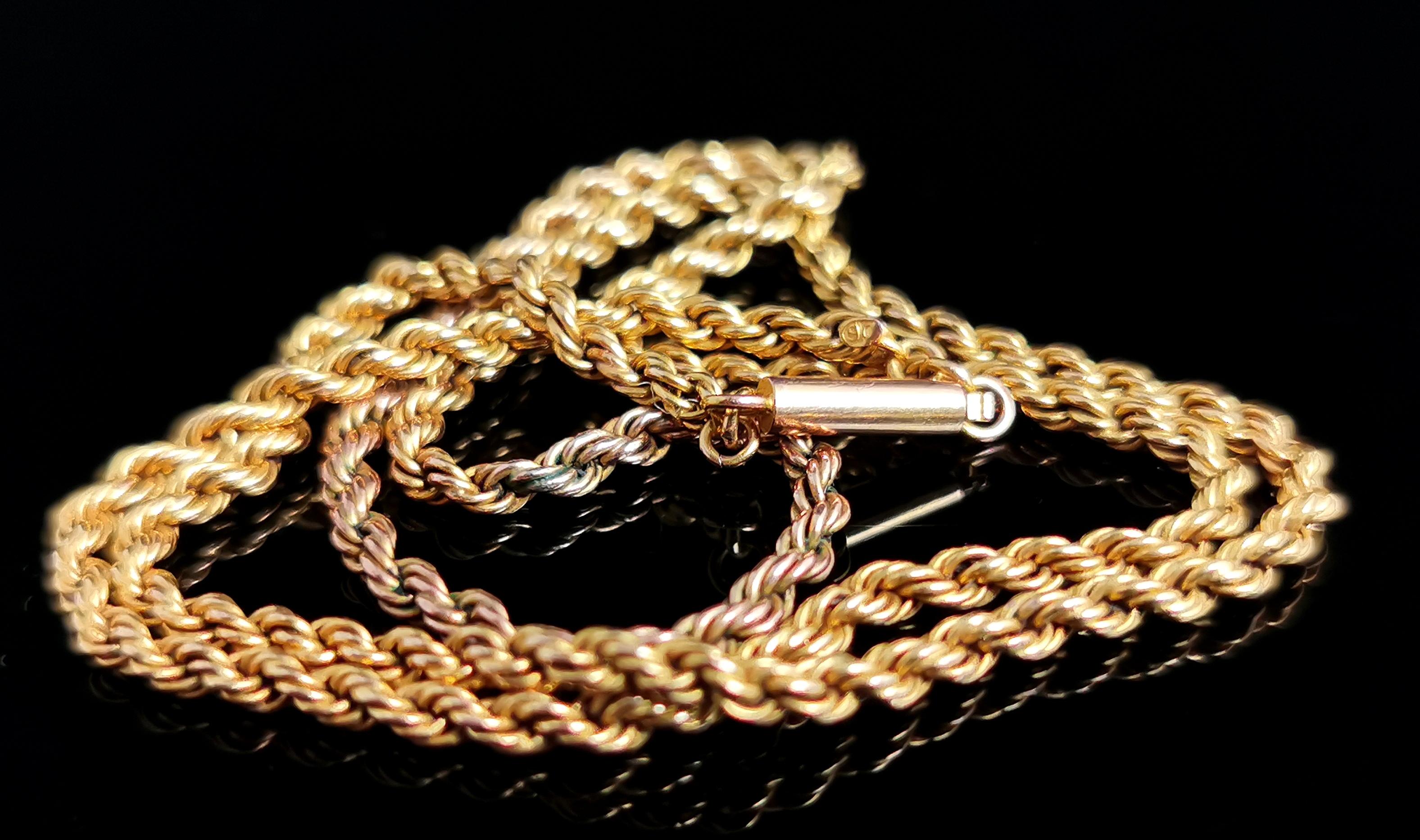 Antique 9k Yellow Gold Rope Chain Necklace, Edwardian 6