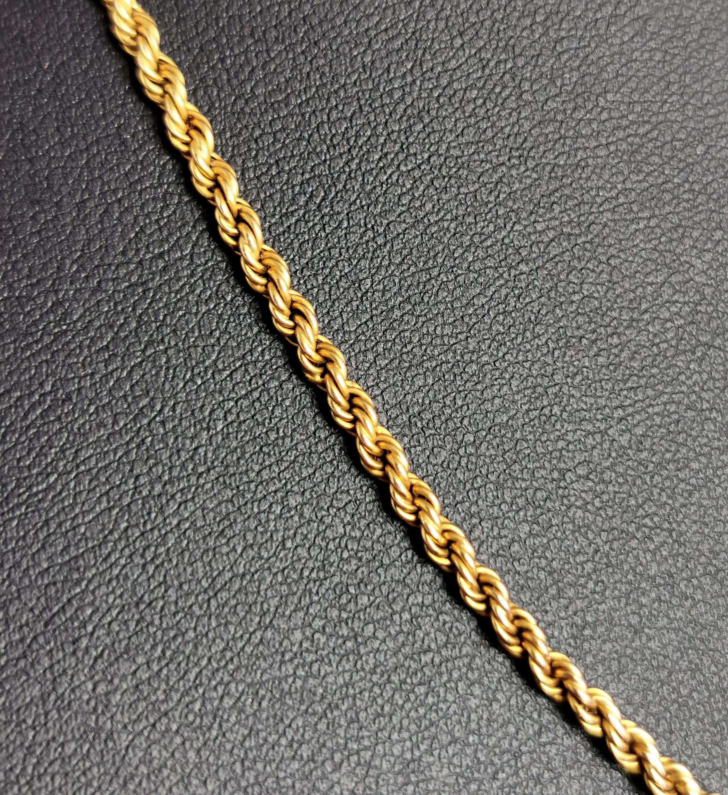 Antique 9k Yellow Gold Rope Chain Necklace, Edwardian In Fair Condition In NEWARK, GB