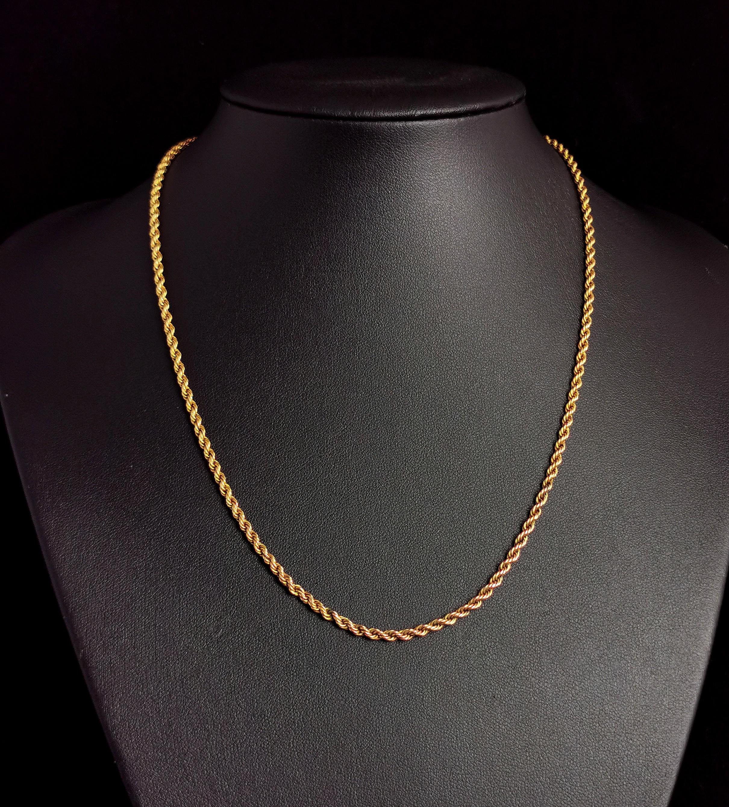 Women's Antique 9k Yellow Gold Rope Chain Necklace, Edwardian