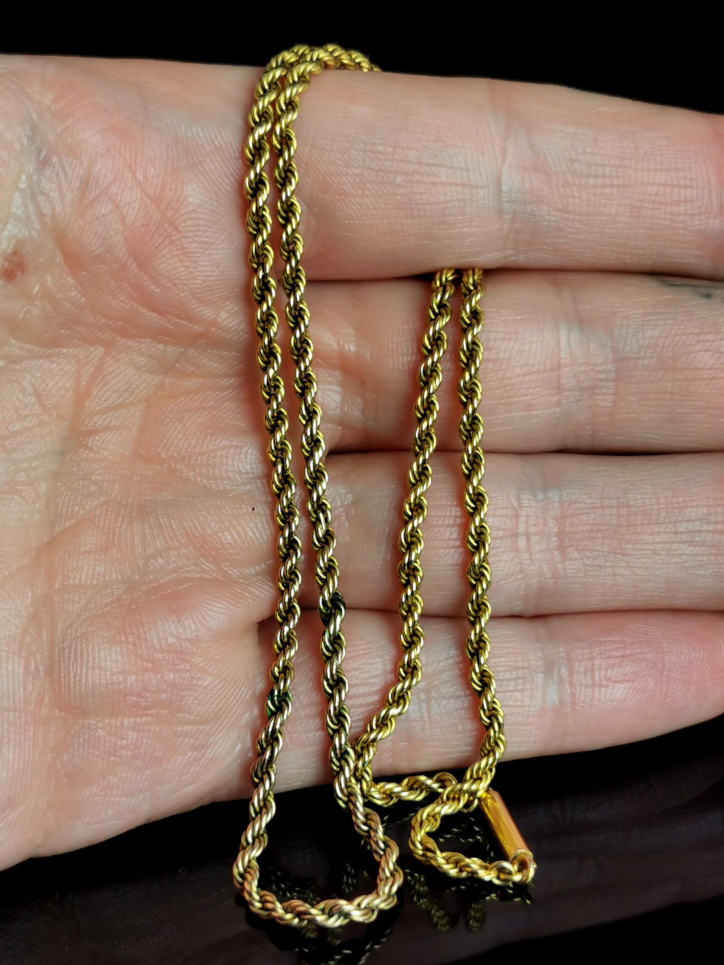 Antique 9k Yellow Gold Rope Chain Necklace, Edwardian 1