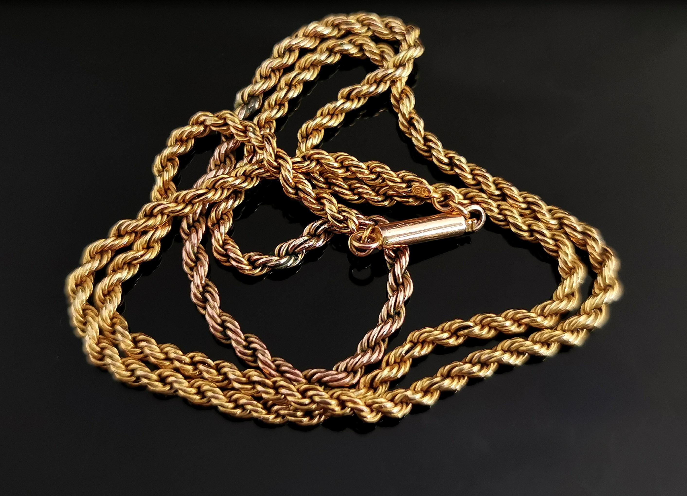 Antique 9k Yellow Gold Rope Chain Necklace, Edwardian 2
