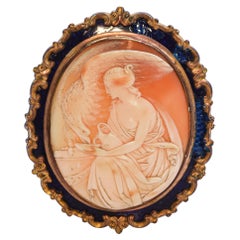 Antique 9k Yellow Gold Shell Cameo "Hebe and the Eagle of Jupiter" Brooch