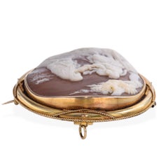 Antique 9k Yellow Gold Shell Cameo "St Catherine Giving Ohms" Brooch