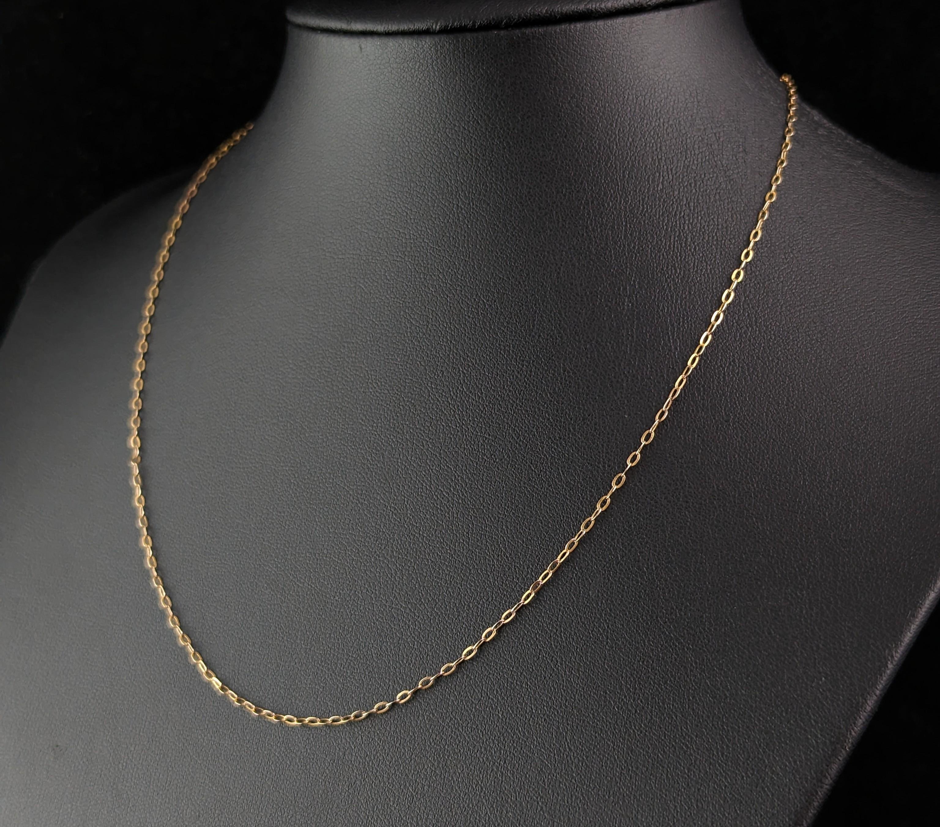 Edwardian Antique 9k yellow gold trace chain necklace, dainty 