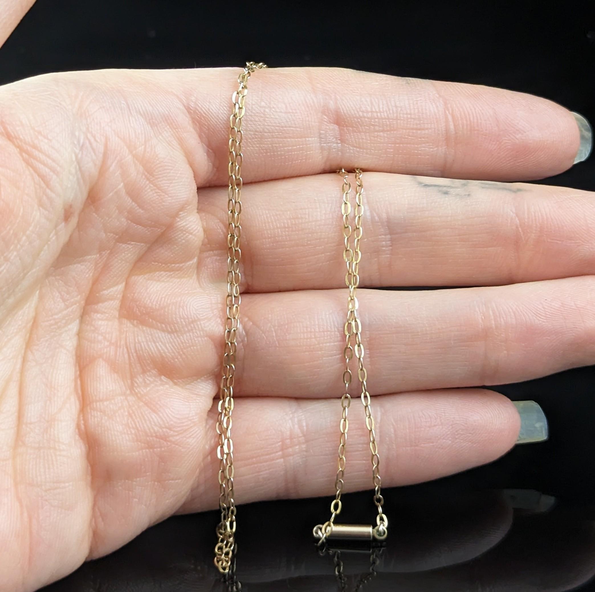 Antique 9k yellow gold trace chain necklace, dainty  2