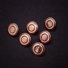 Antique 9K Yellow Gold White and Red Enamel Dress Buttons, in Original Case