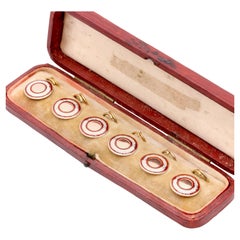 Antique 9K Yellow Gold White and Red Enamel Dress Buttons, in Original Case Antique 9K Yellow Gold White and Red Enamel Dress Buttons, in Original Case