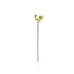Antique 9KT Gold and Enamel Leaping Fish Stick Pin, Chased Scales