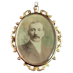 Antique 9kt gold double sided locket, Portrait, Edwardian