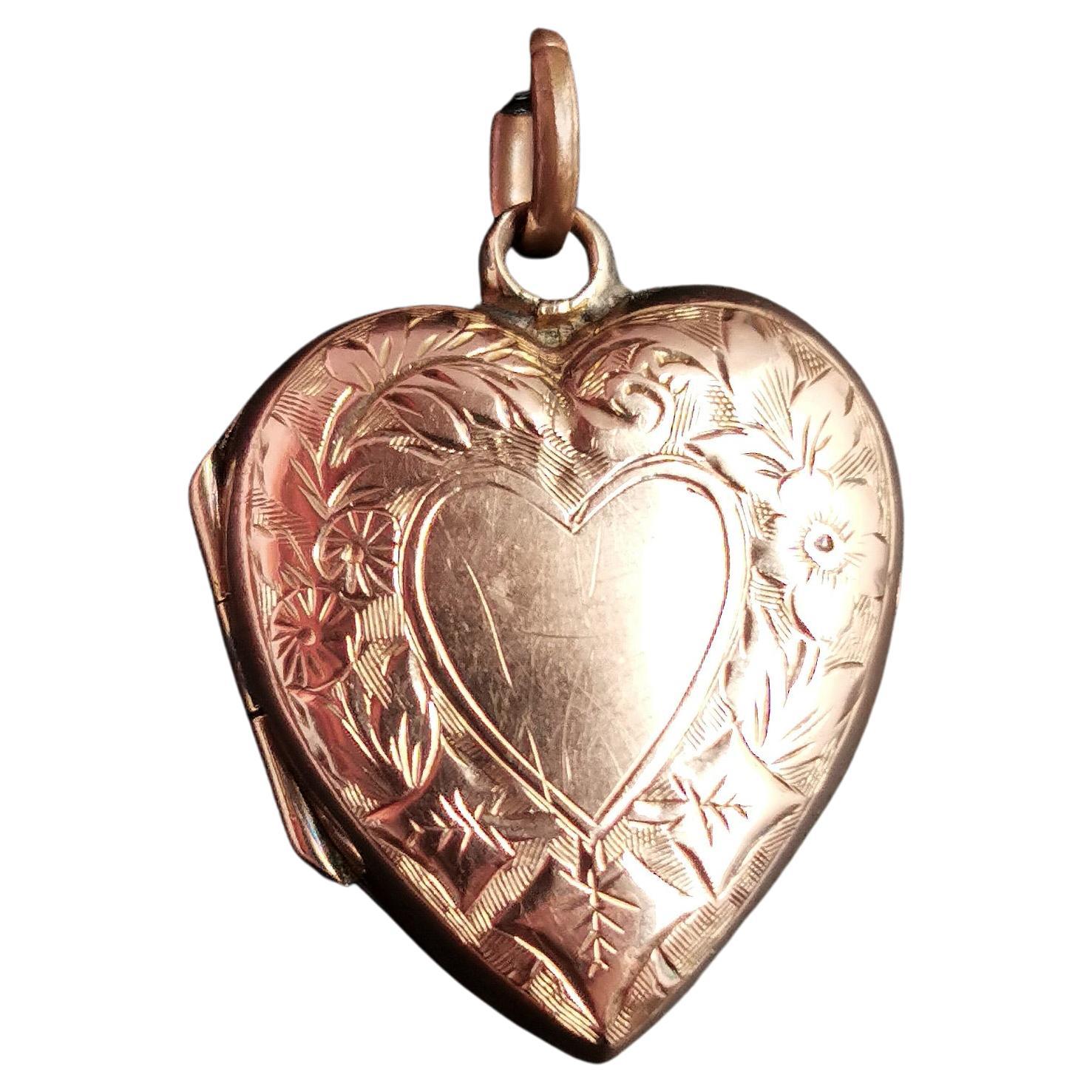 Antique 9kt Gold Heart Shaped Locket Pendant