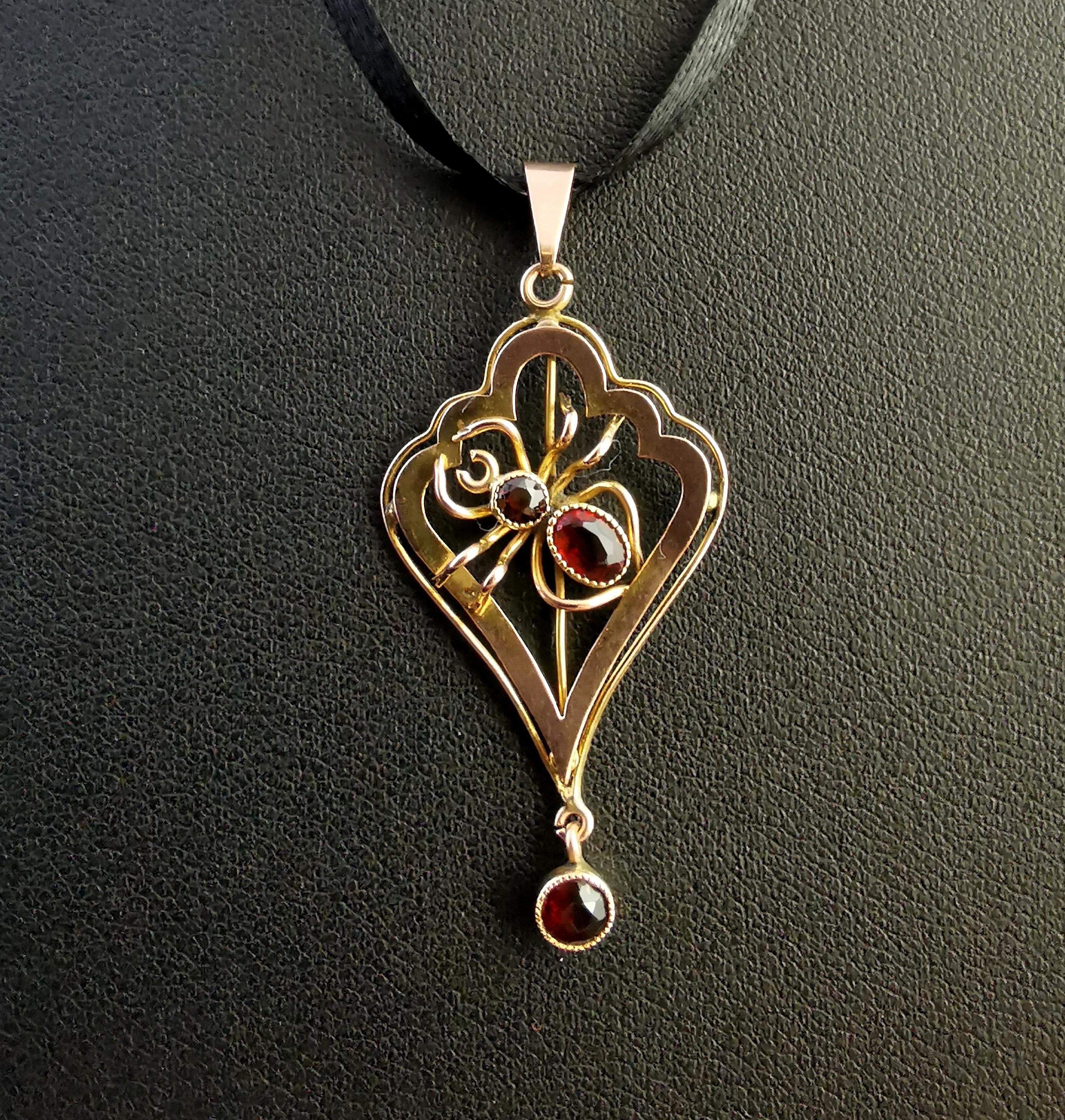 Antique 9kt Gold Spider Pendant, Lavalier, Art Nouveau 3