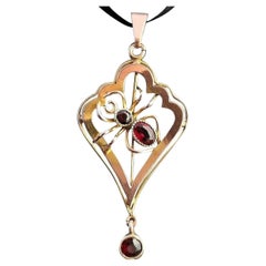 Antiker antiker Spinnenanhänger aus 9 Karat Gold, Lavalier, Jugendstil