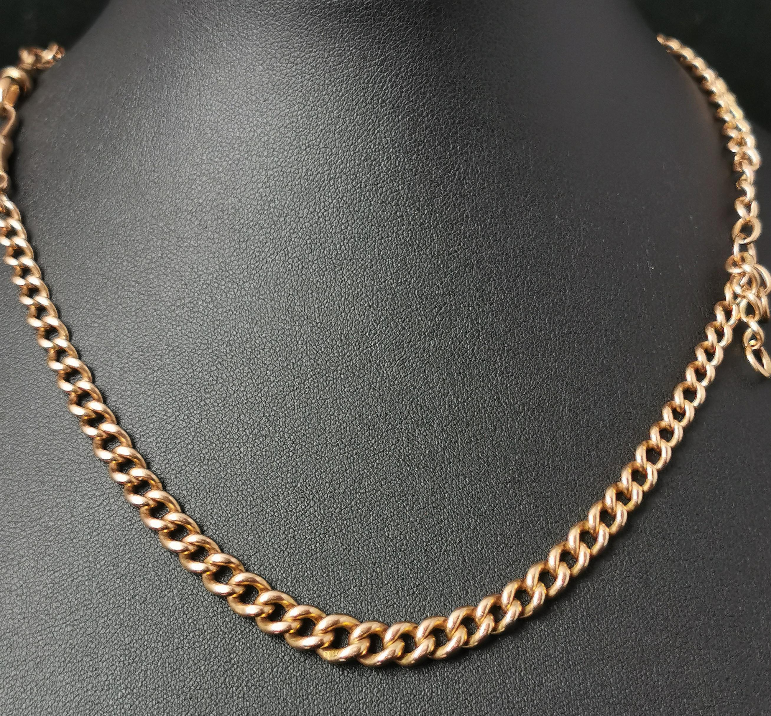 Antique 9kt Rose Gold Albert Chain, Watch Chain Necklace, Edwardian 6