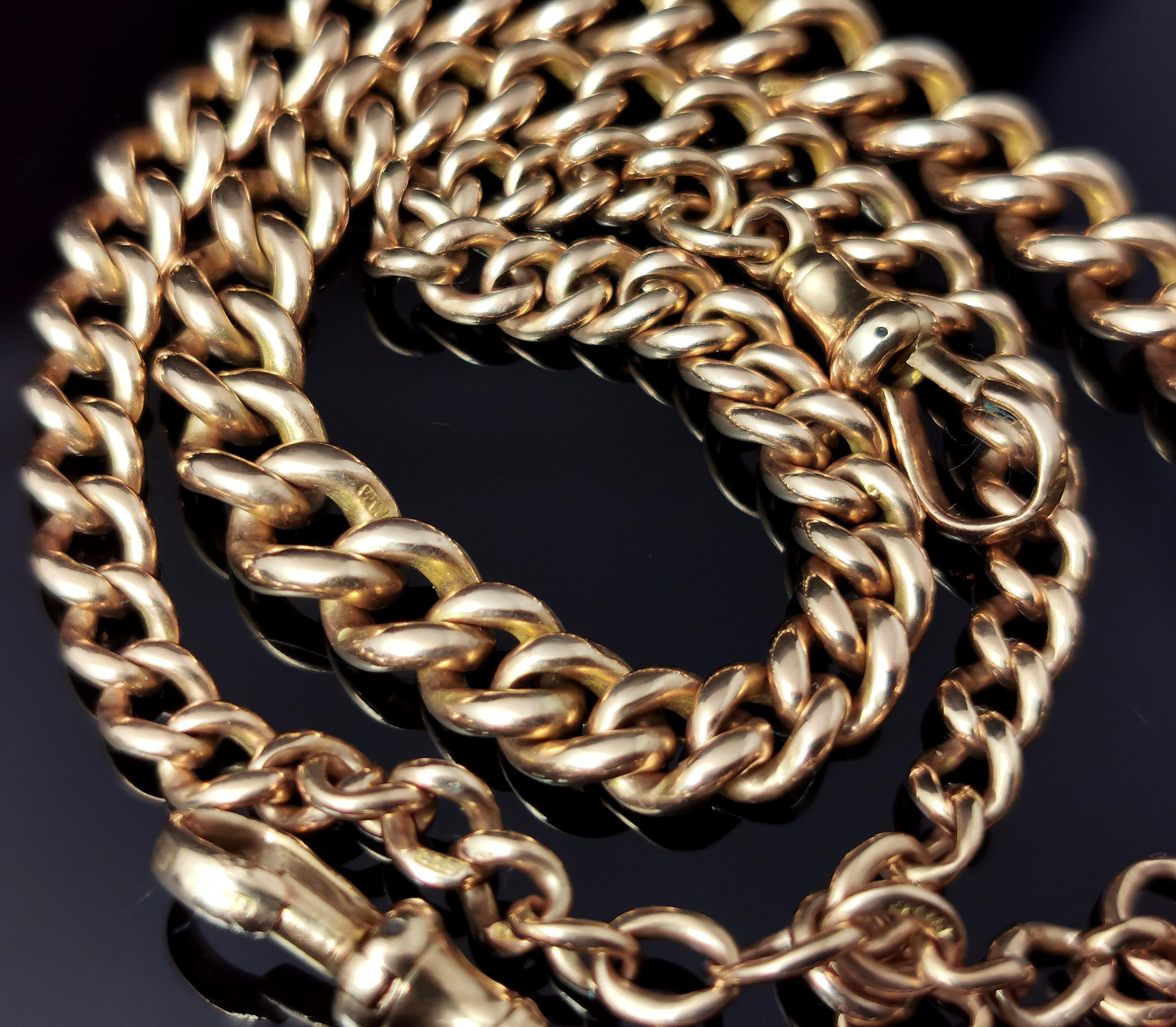 Antique 9kt Rose Gold Albert Chain, Watch Chain Necklace, Edwardian 7