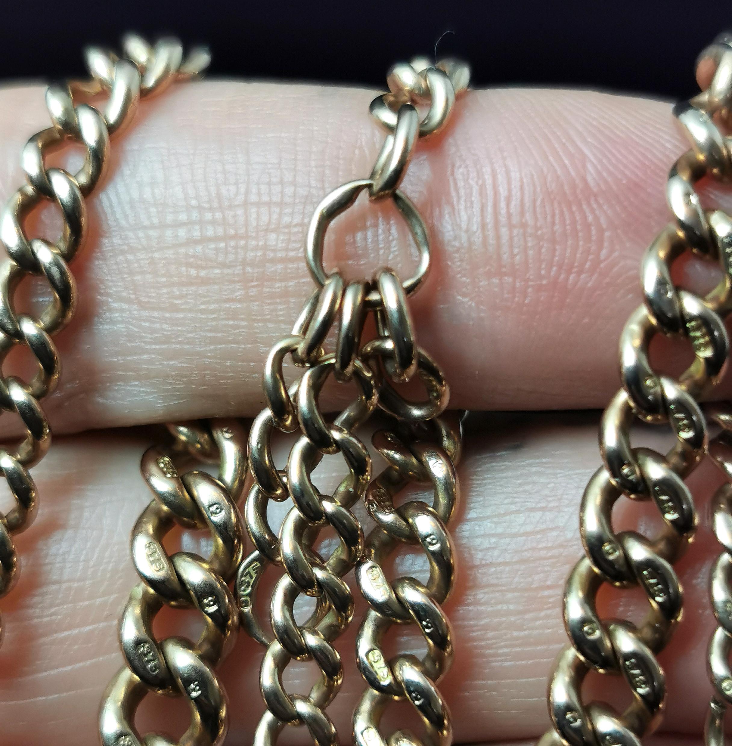 Antique 9kt Rose Gold Albert Chain, Watch Chain Necklace, Edwardian 8