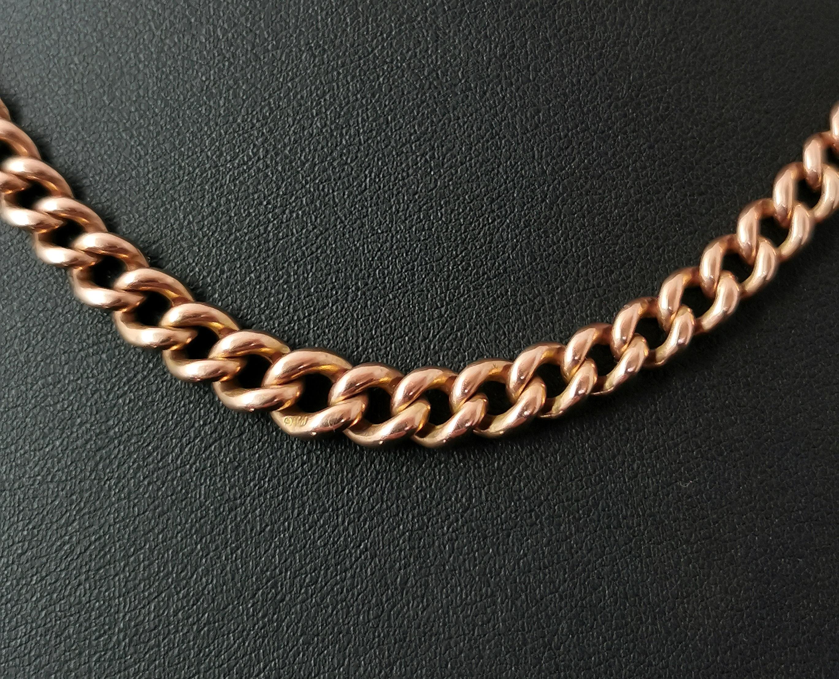 Women's or Men's Antique 9kt Rose Gold Albert Chain, Watch Chain Necklace, Edwardian