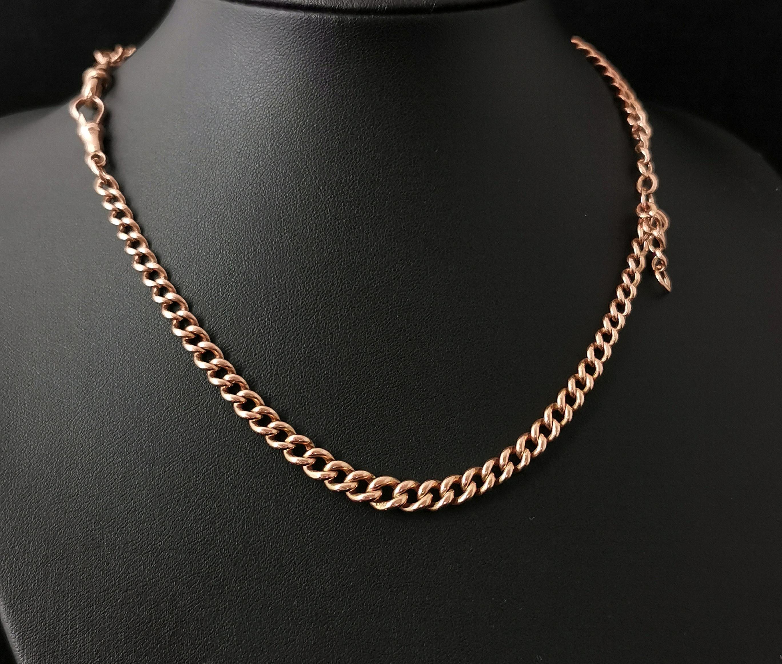 Antique 9kt Rose Gold Albert Chain, Watch Chain Necklace, Edwardian 1