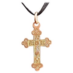 Antique 9kt Rose Gold Cross Pendant, Edwardian, Engraved