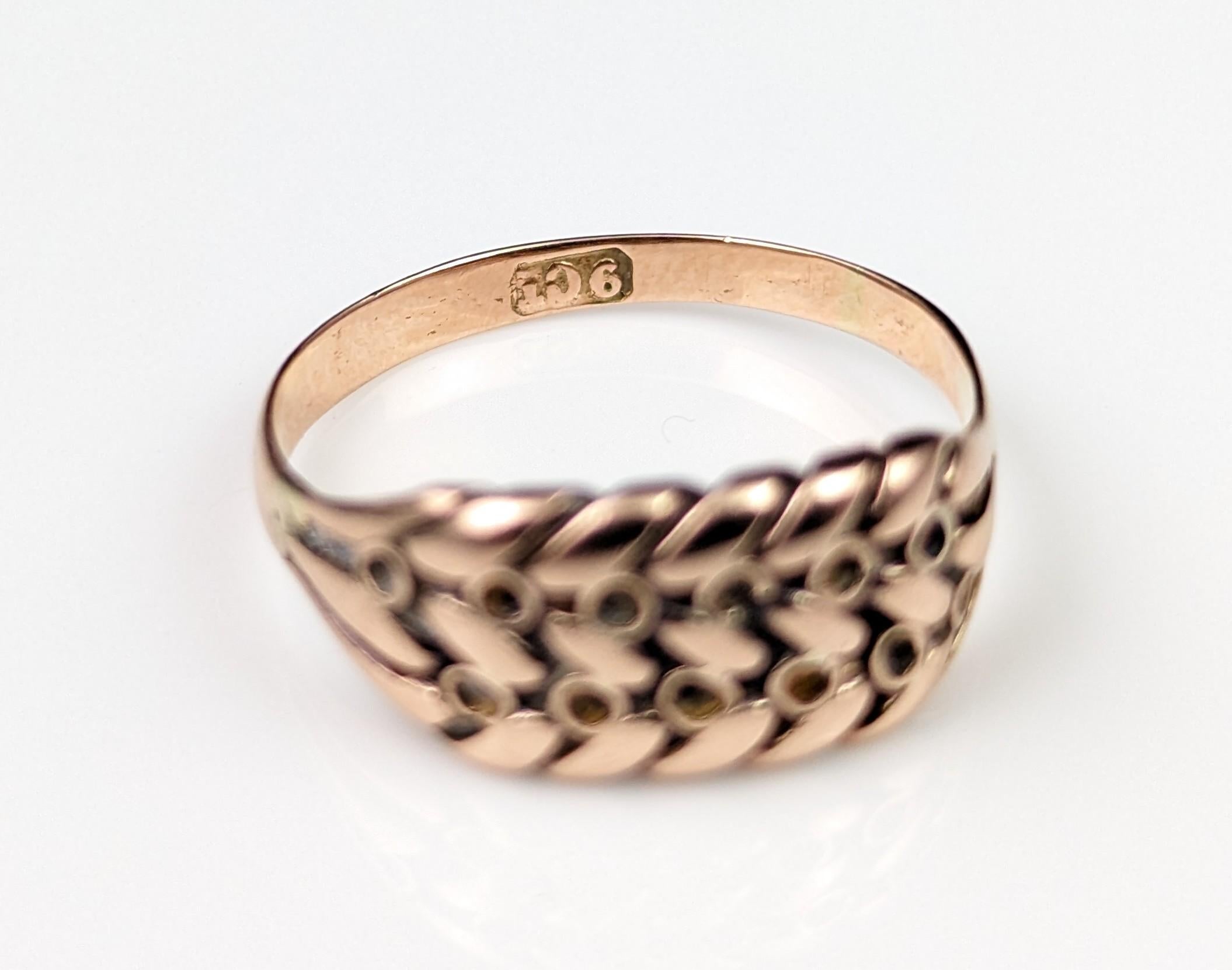 Antique 9kt Rose gold keeper ring, Edwardian  7